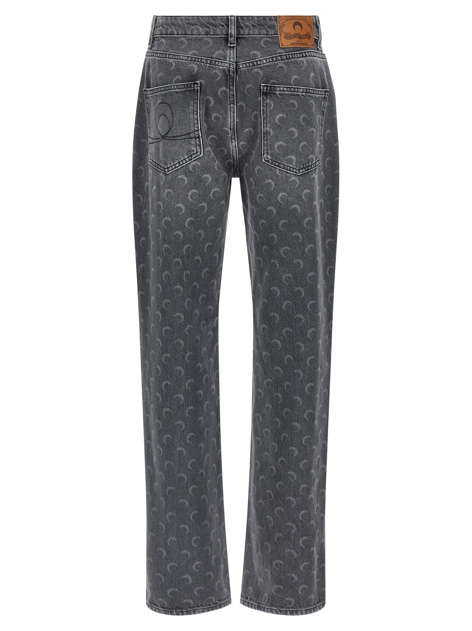 Marine Serre Moon Laser Print Straight Leg Trousers In Gray