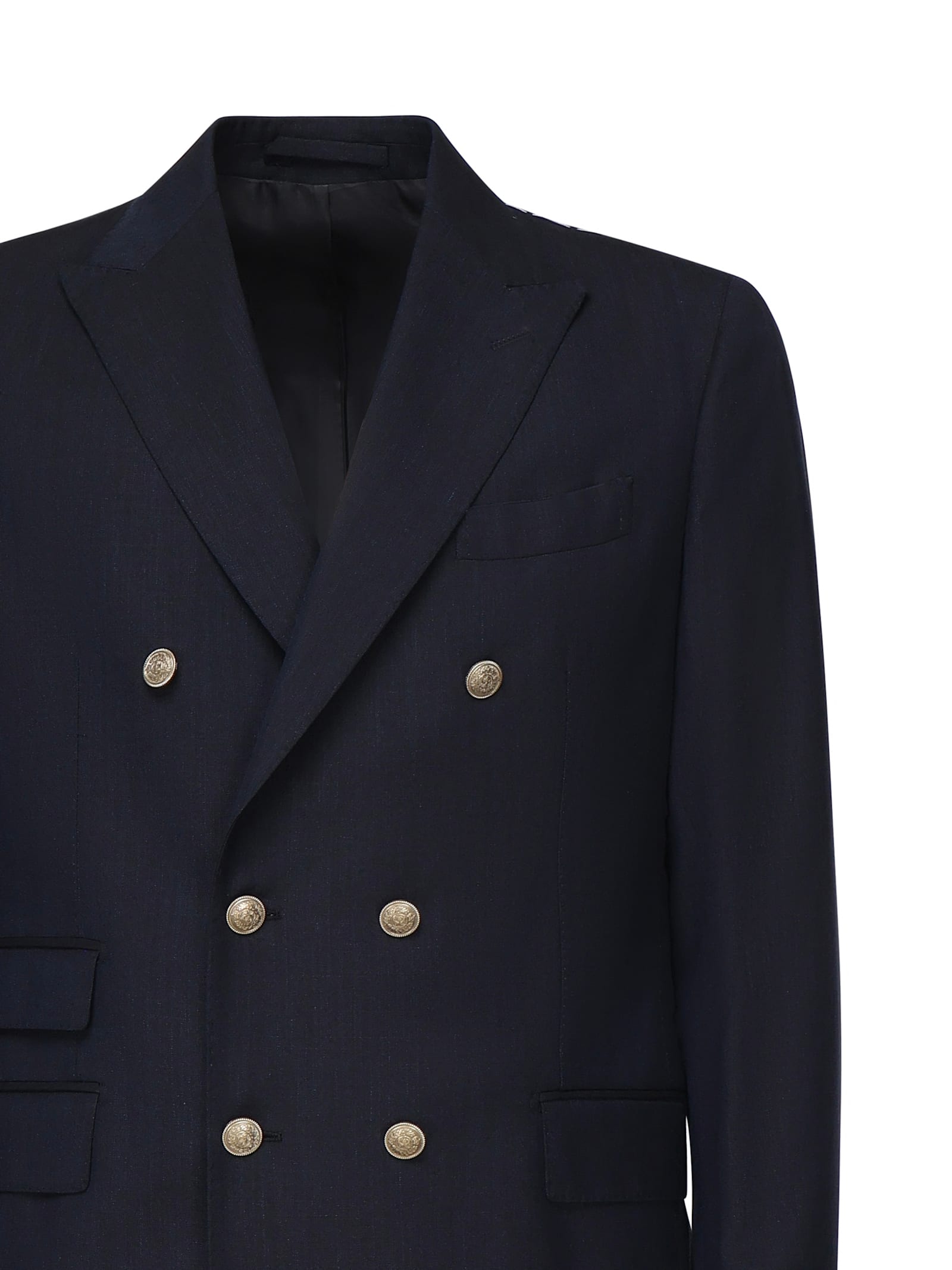 ELEVENTY BLUE DOUBLE-BREASTED SUIT WITH PEAK REVERS AND JEWEL BUTTONS IN WOOL STRETCH MAN