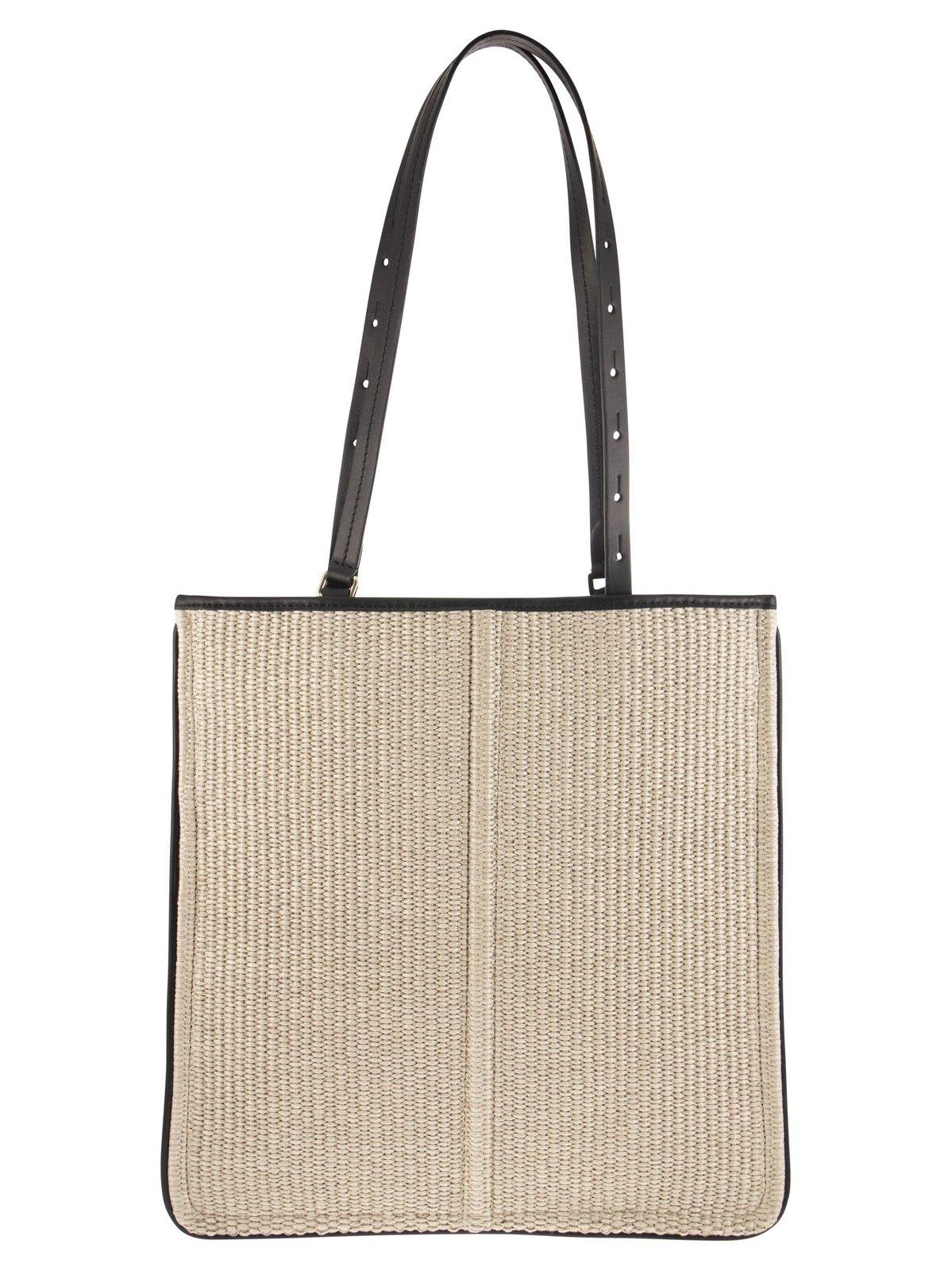 Shop Max Mara Logo-detailed Tote Bag In Paglia