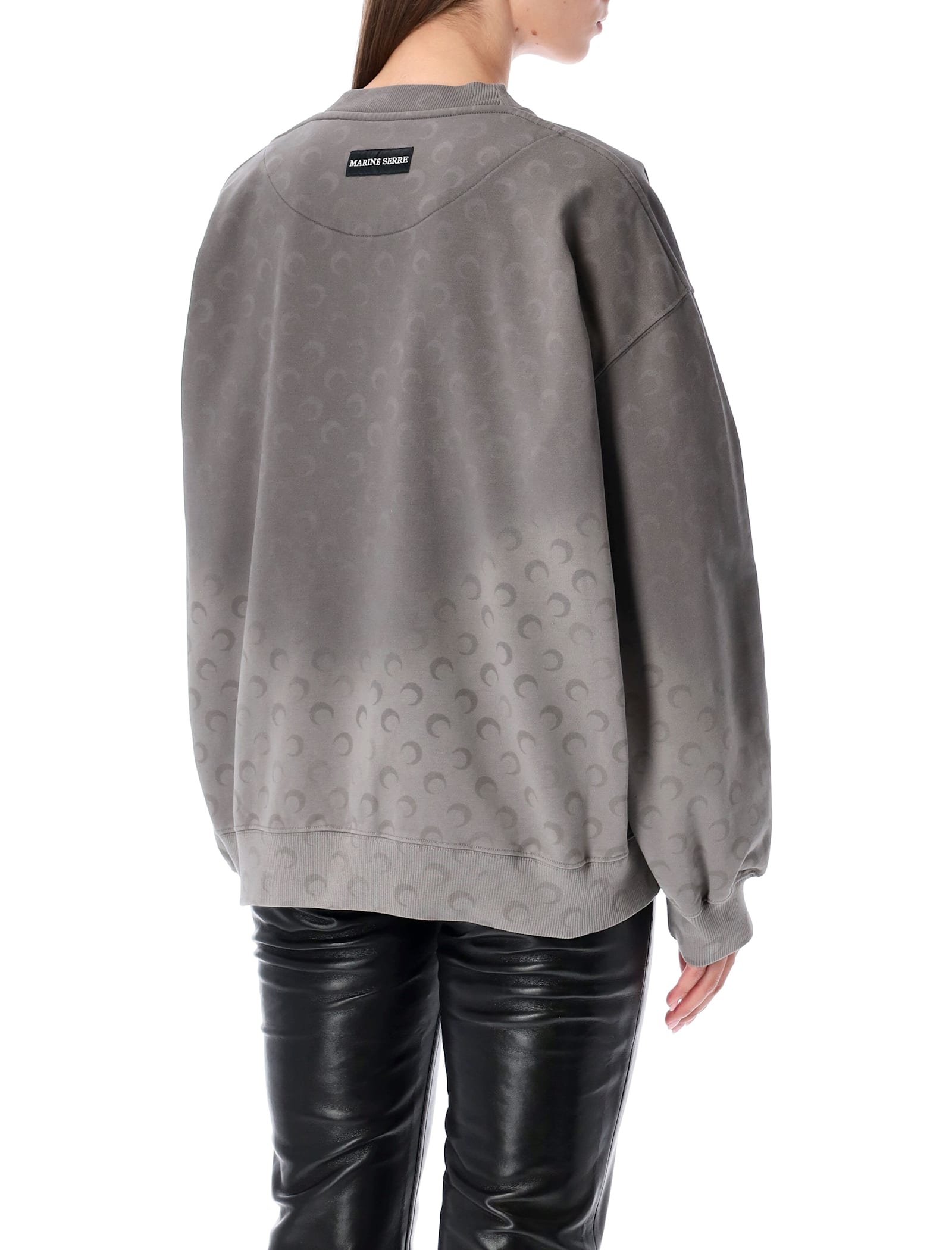 Marine Serre Faded Moon Fleece Relaxed Sweatshirt With All-over Print In Brown