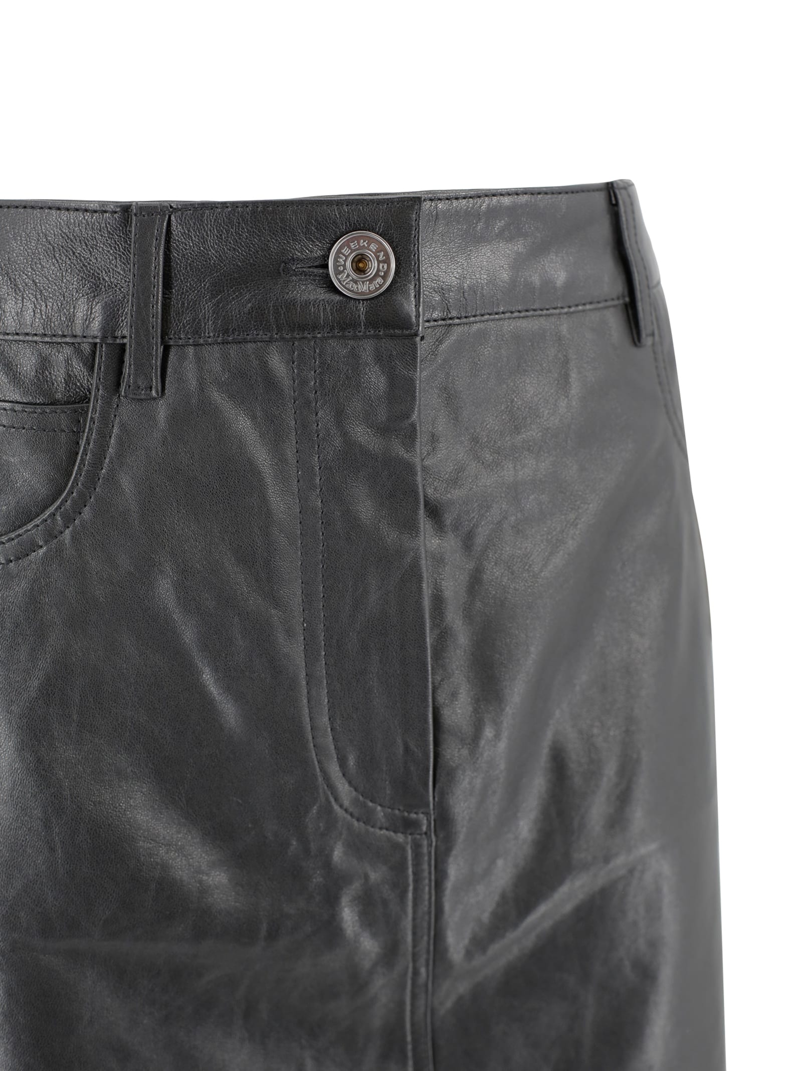 Weekend Max Mara Leather A-line Skirt With Patch And Side Pockets In Black