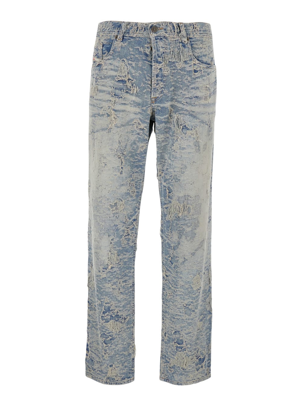 Shop Diesel Denim Jacquard Destroy D-finitive Fit In Light Blue