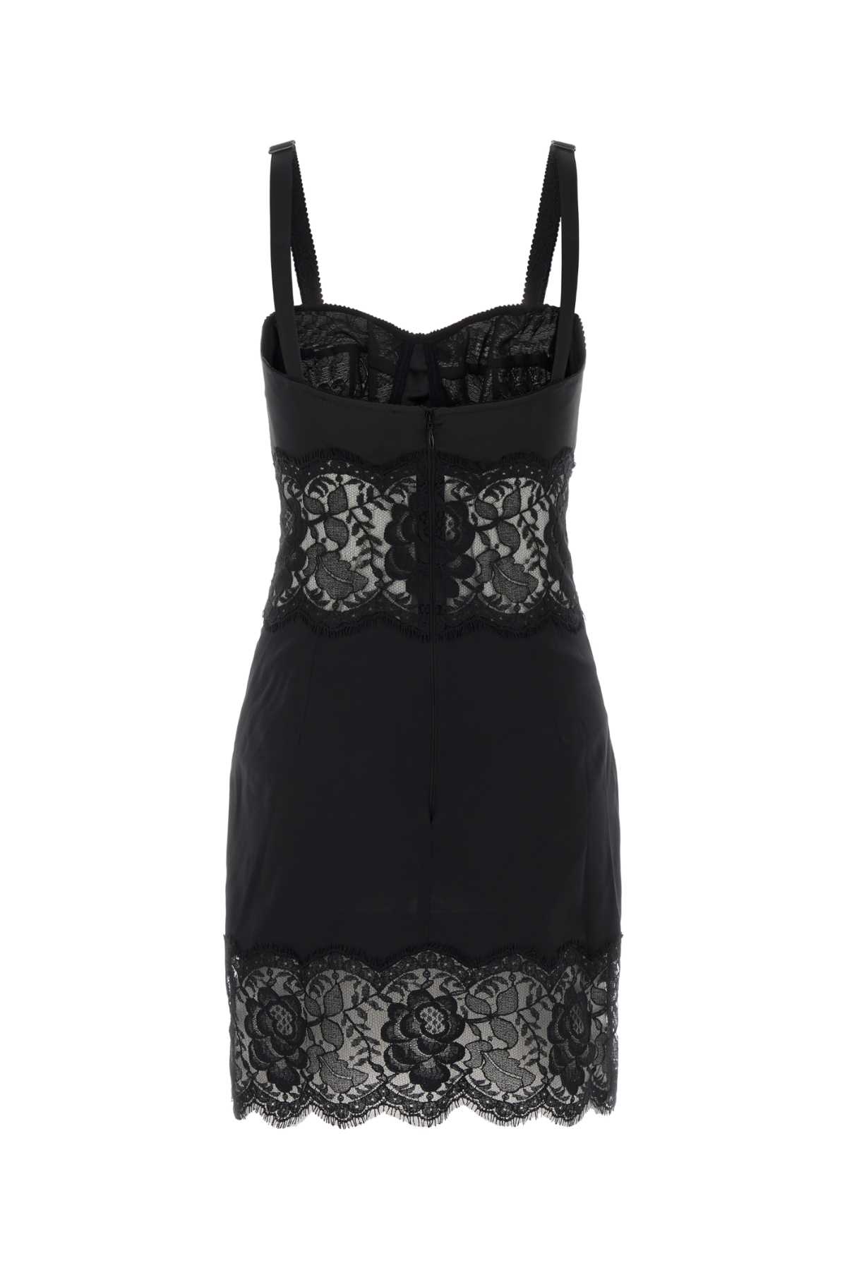 Dolce & Gabbana Black Satin And Lace Dress In Black