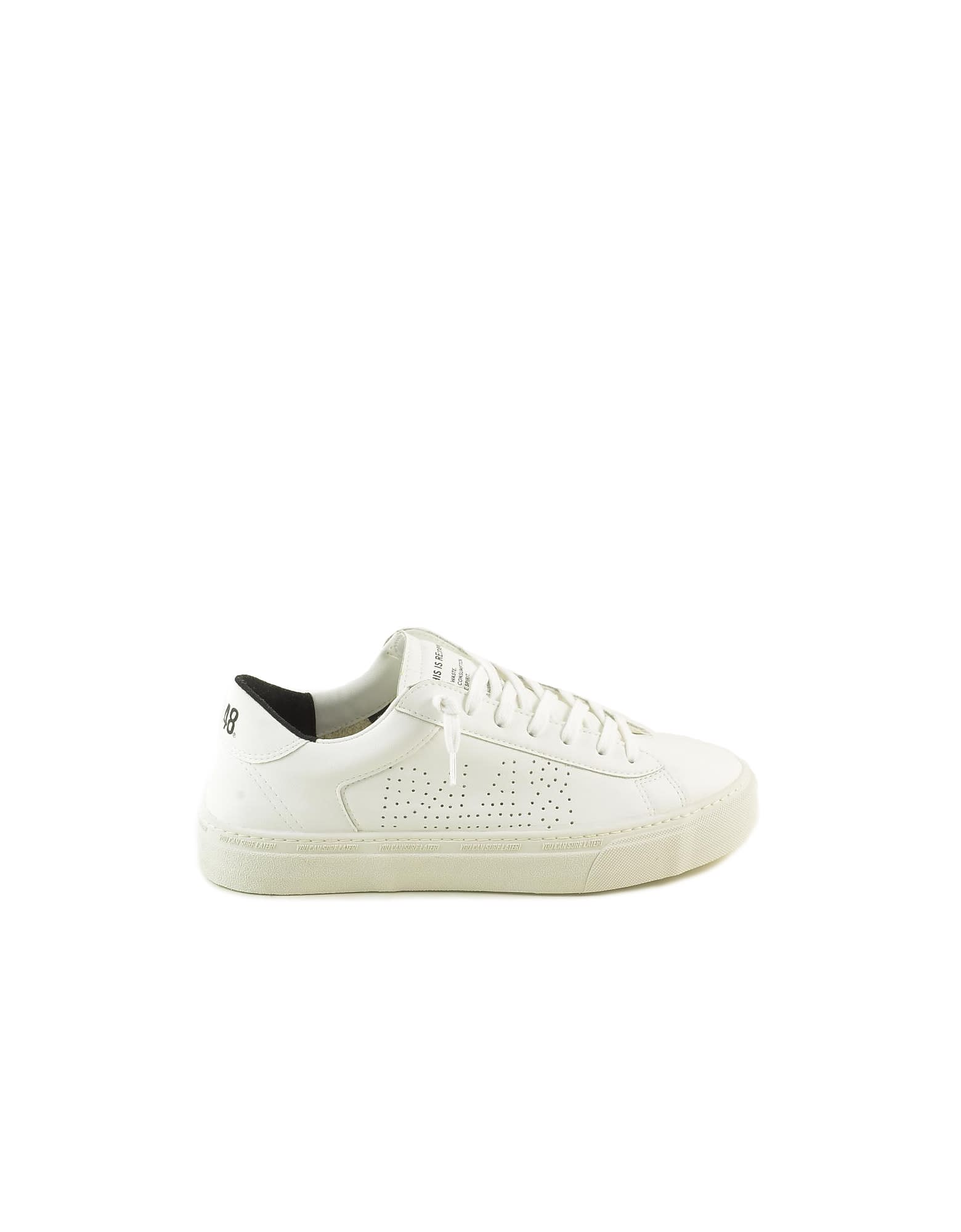 P448 White Leather Perforated Logo Womens Sneakers