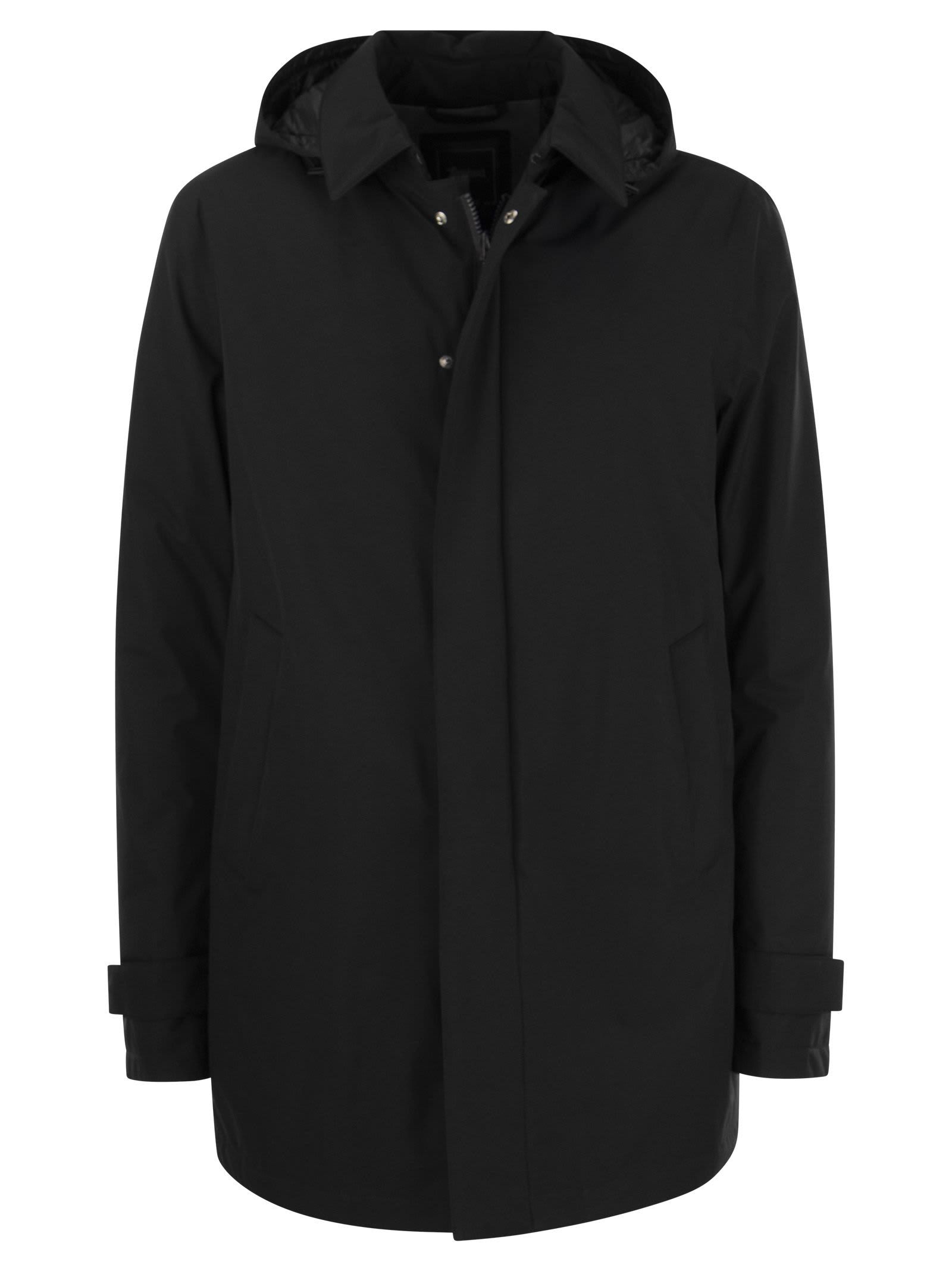 Shop Herno Long Down Jacket With Hood In Black