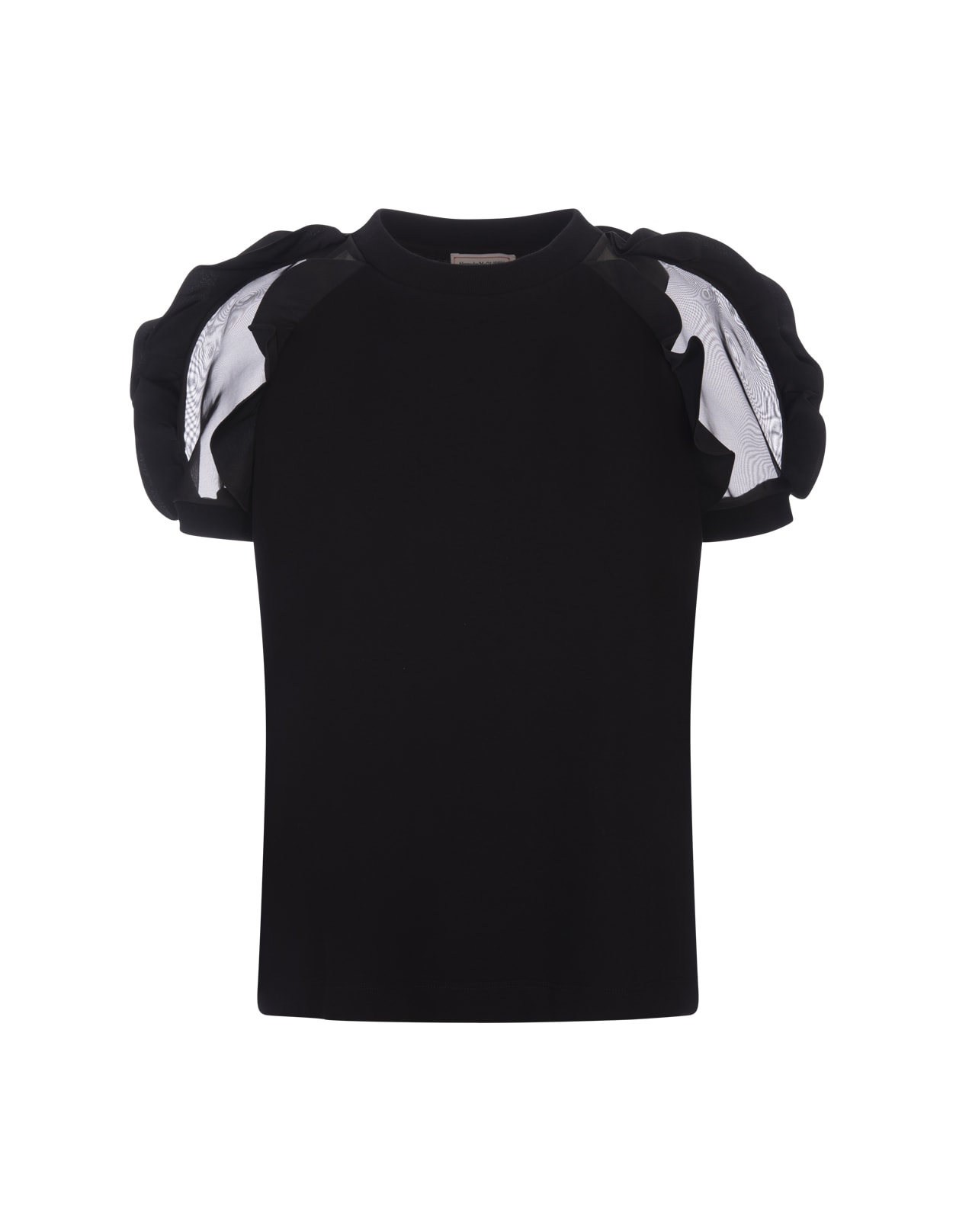 Alexander Mcqueen Black T-shirt With Ruffles Detail