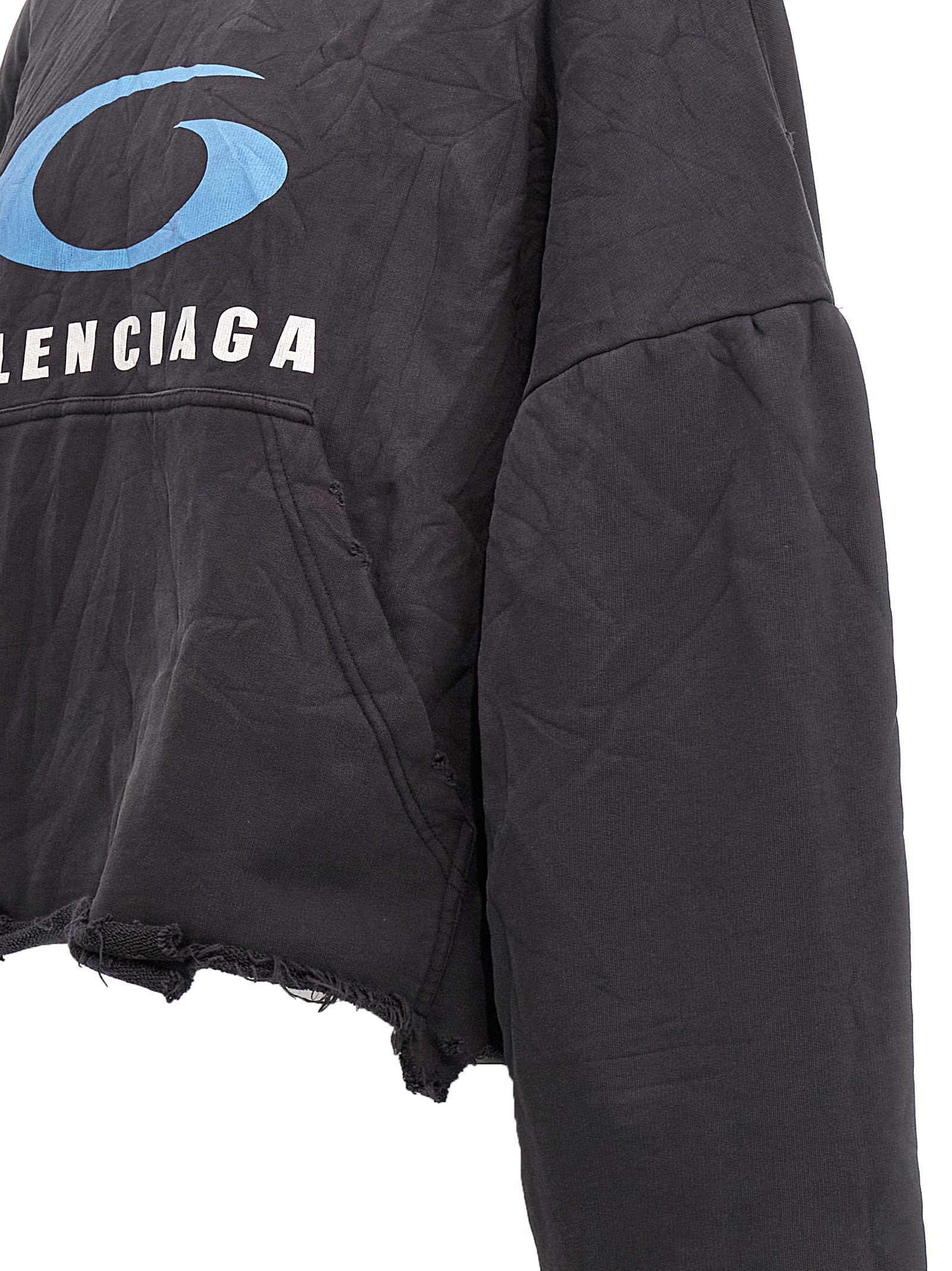 Shop Balenciaga Loop Sports Icon Cropped Hoodie In Black