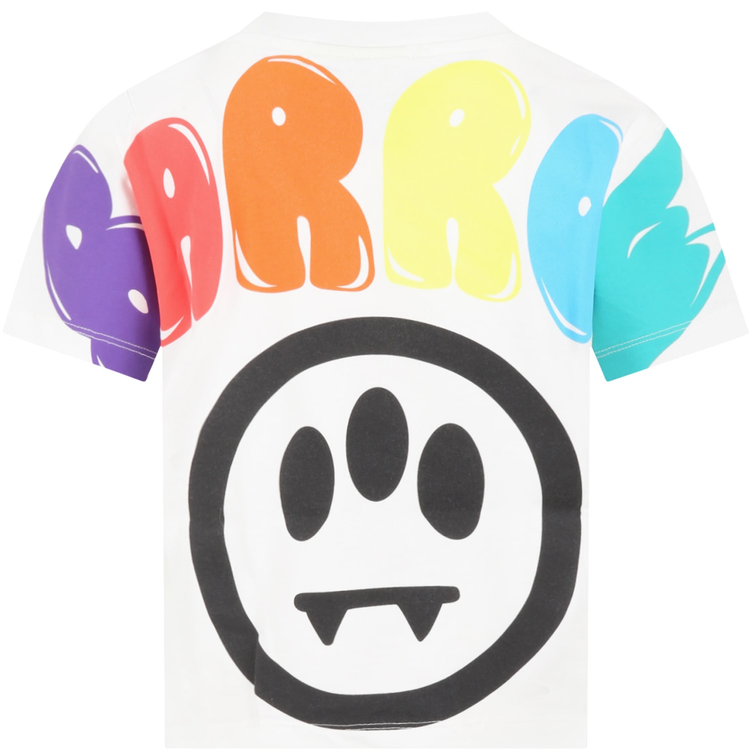 Barrow White T-shirt For Kids With Smiley And Logo In Bianco