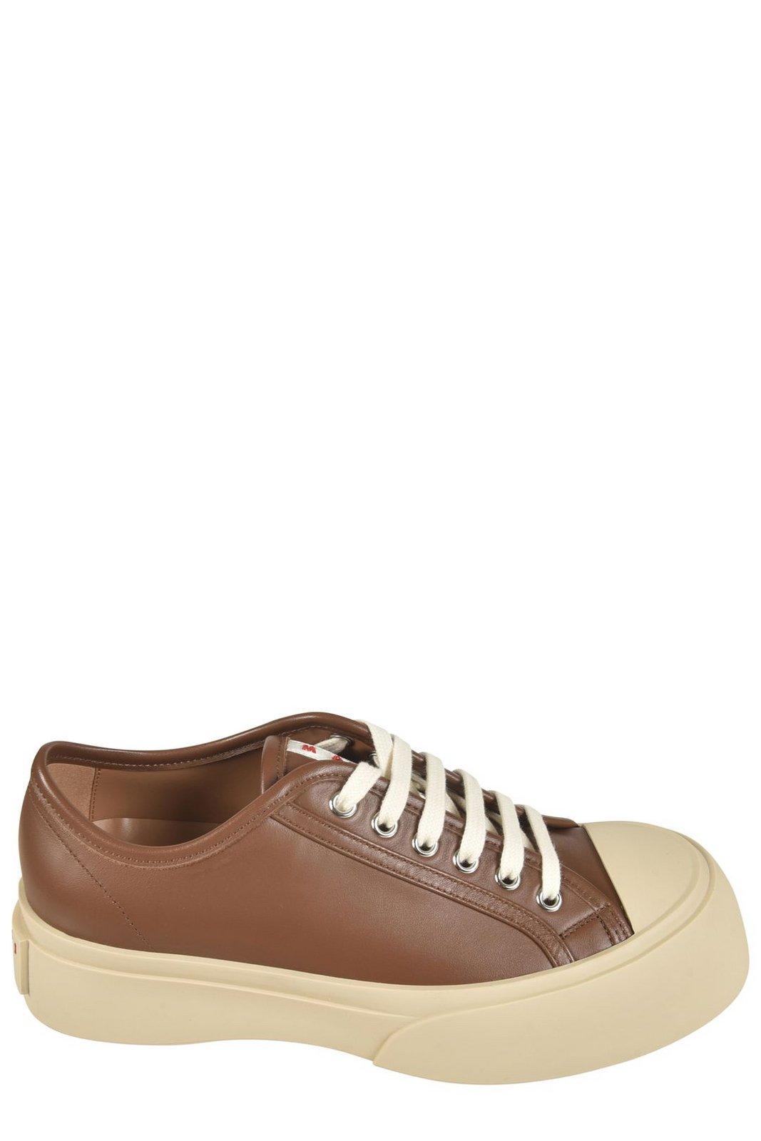 Shop Marni Logo Patch Lace-up Sneakers In Cigar