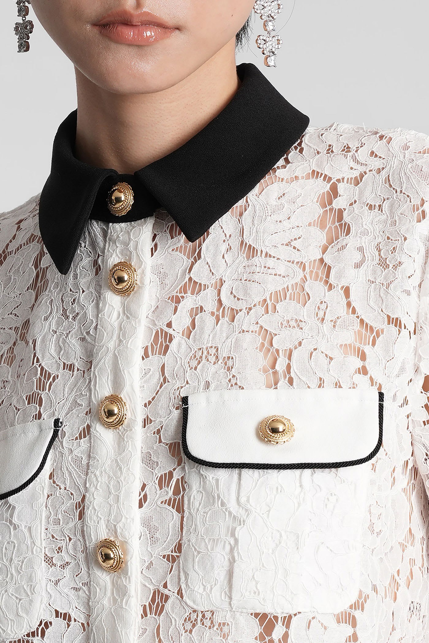 Self-portrait Floral Lace Cropped Top In White
