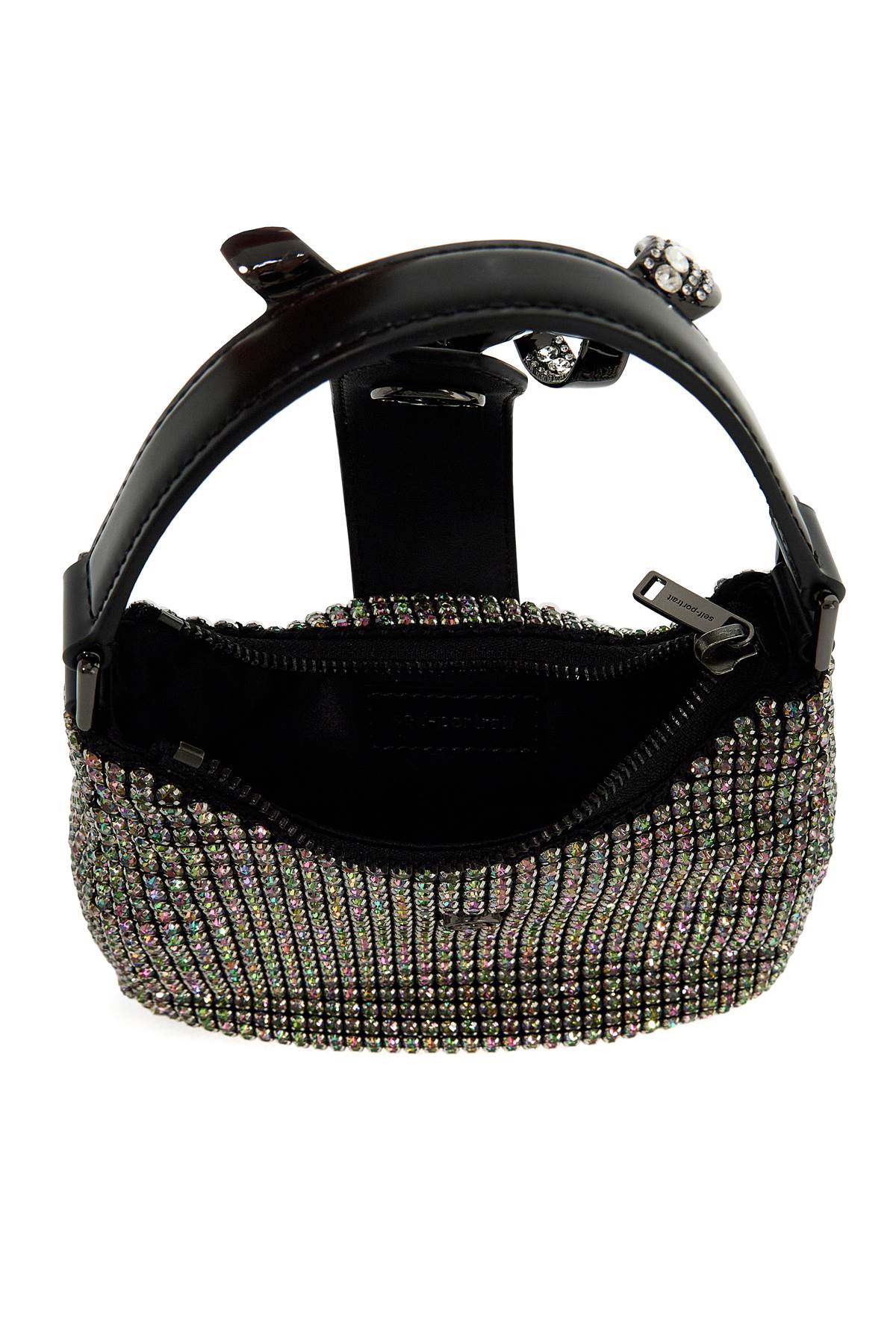 Shop Self-portrait Mini Crescent Bow Bag With Crystals In Multi (black)