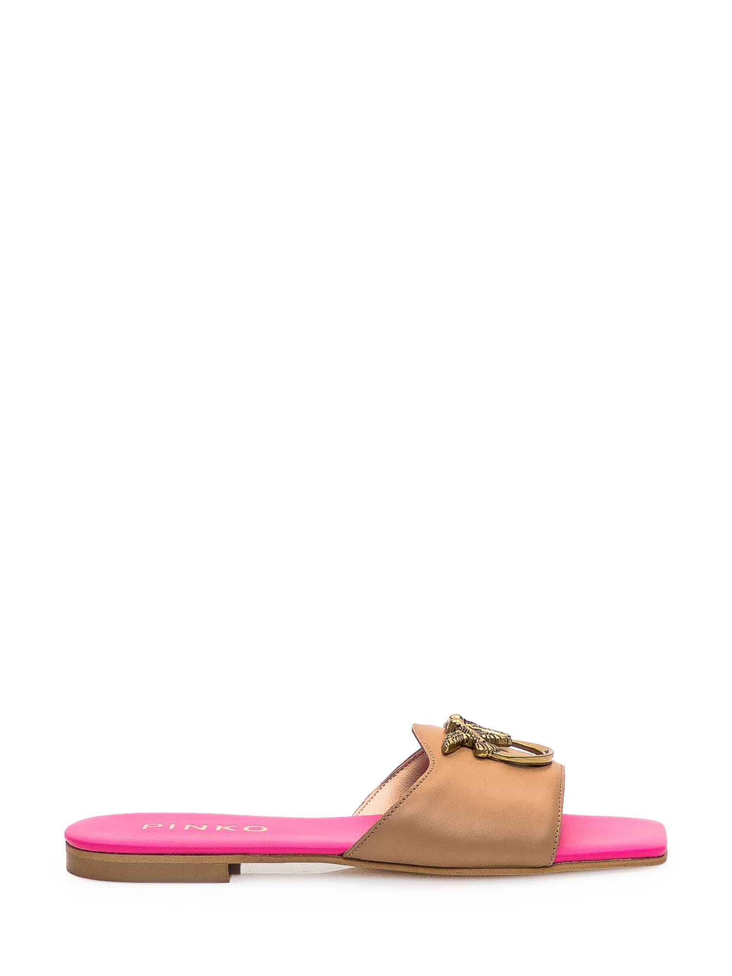 Pinko Flat Slippers In Leather In Biscotto