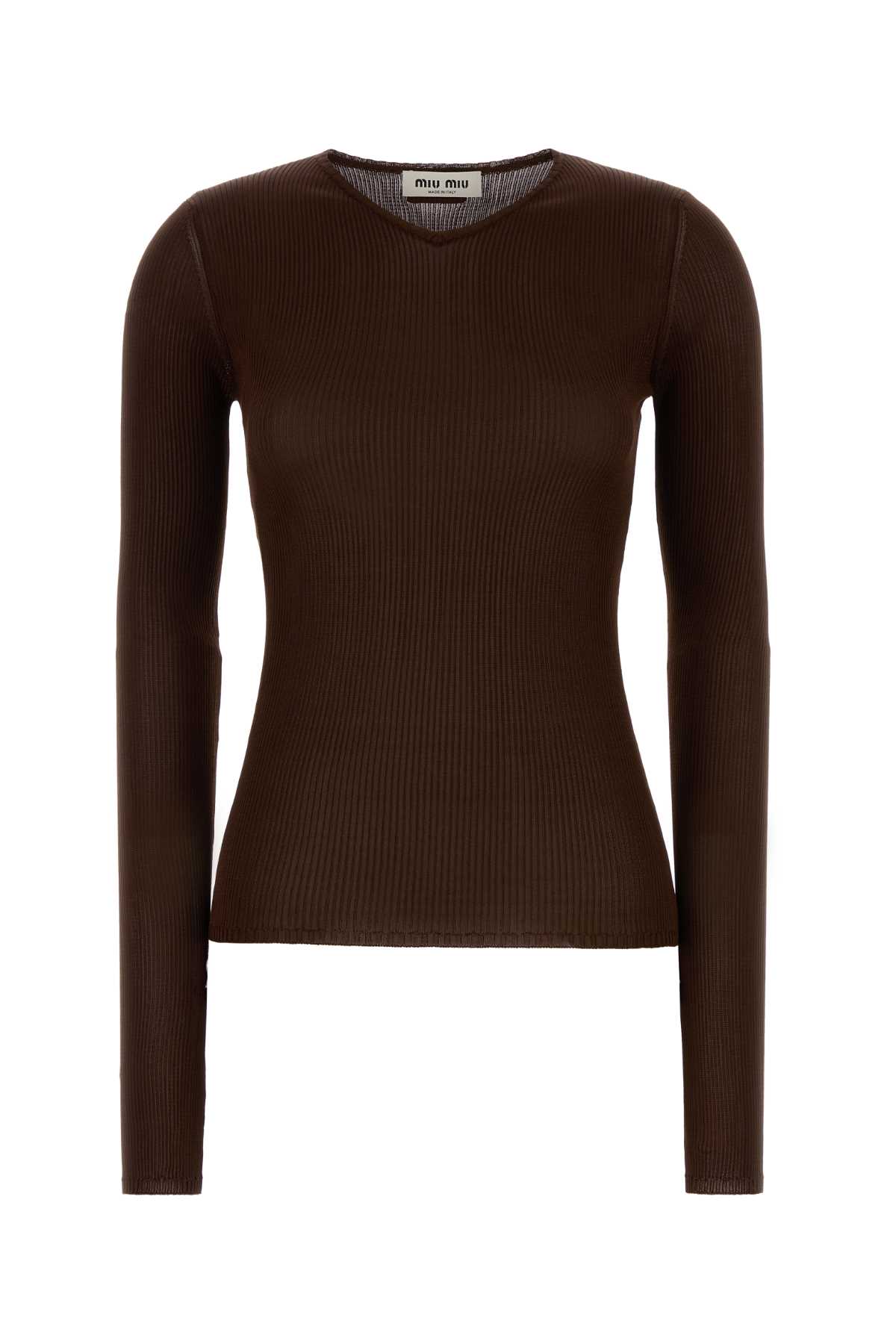Miu Miu Chocolate Silk T-shirt In Brown