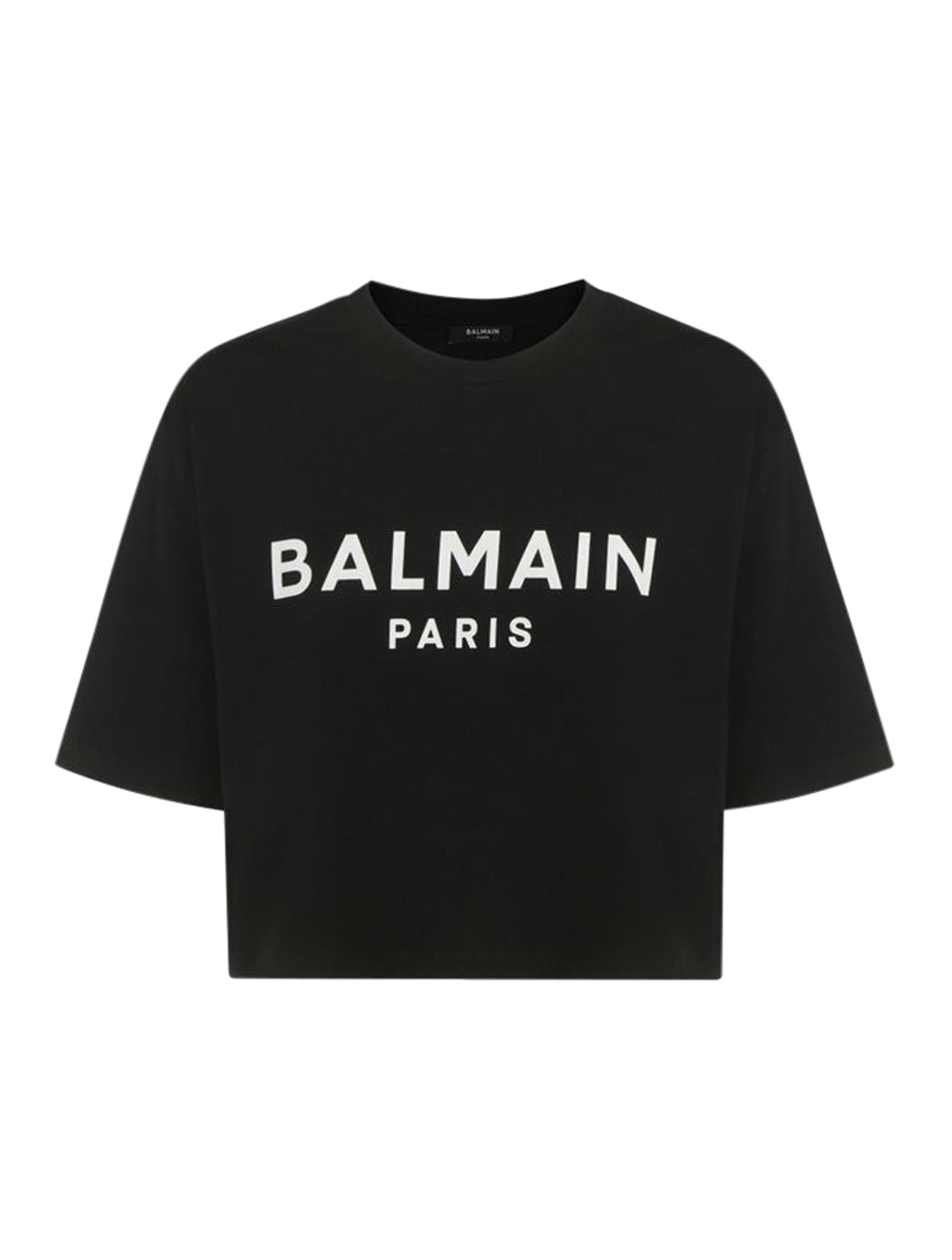 Shop Balmain Printed Cropped T-shirt In Eab Noir Blanc