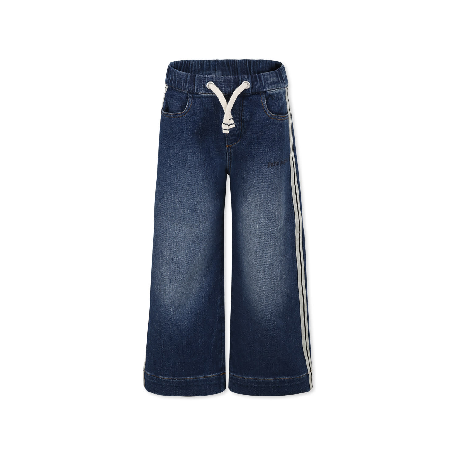 Palm Angels Blue Jeans For Girl With Logo In Denim