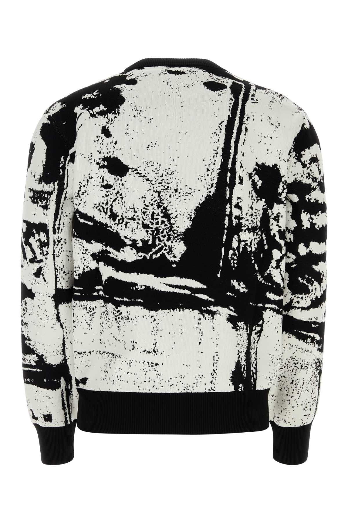 Shop Alexander Mcqueen Embroidered Cotton Blend Sweater In Ivoryblack