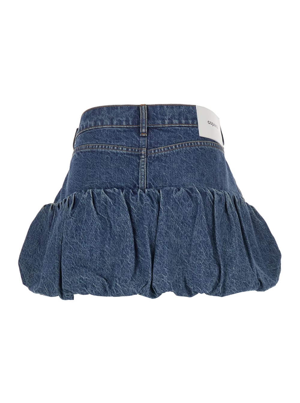 Shop Coperni Blue Miniskirt With Logo Patch On The Rear And Gathered Hem In Denim Woman