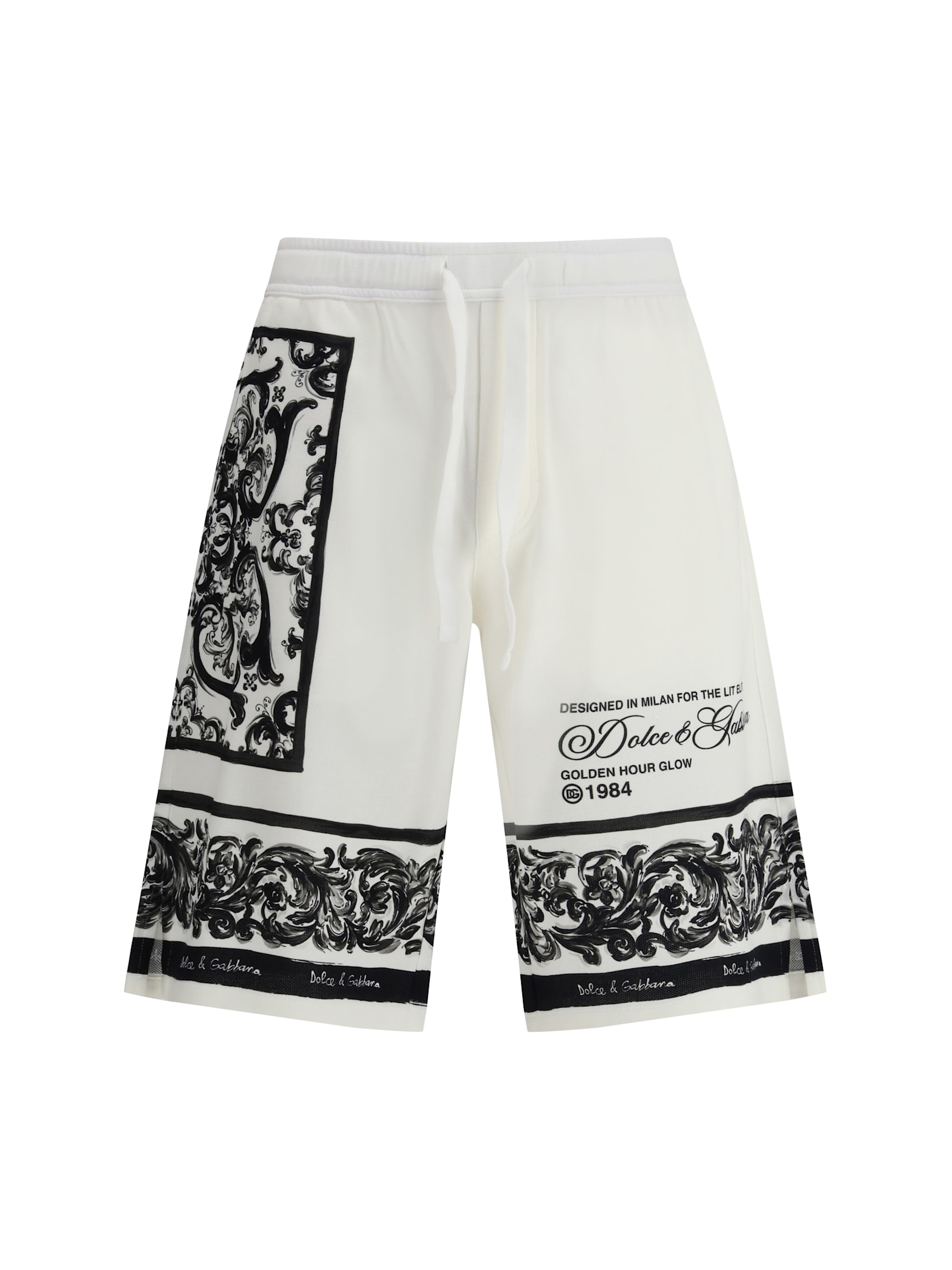 Dolce & Gabbana Majolica-print Knee Length Bermuda Shorts With Side And Back Pockets In Neutral