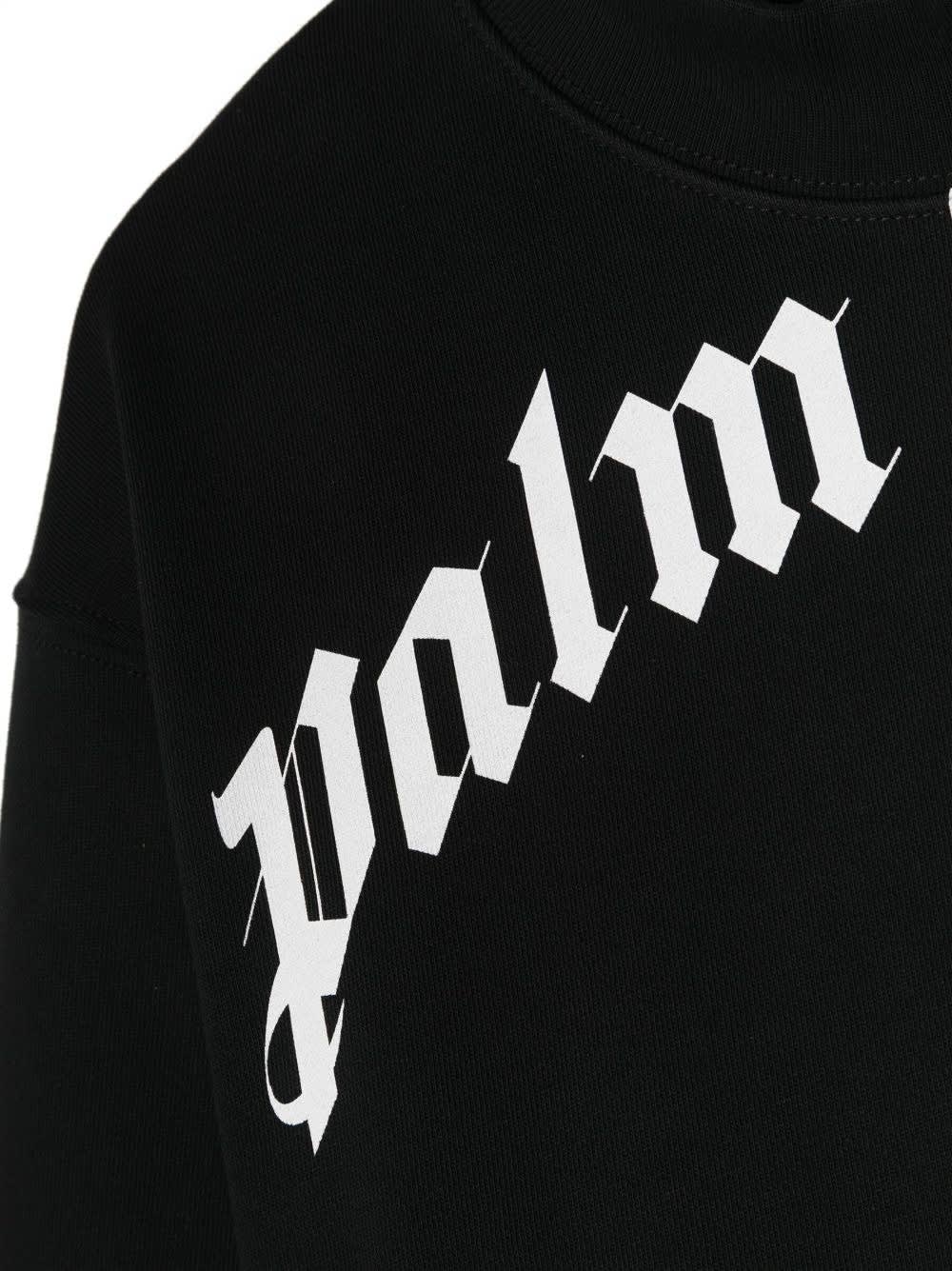 Shop Palm Angels Black Crew Neck Sweatshirt With Curved Logo