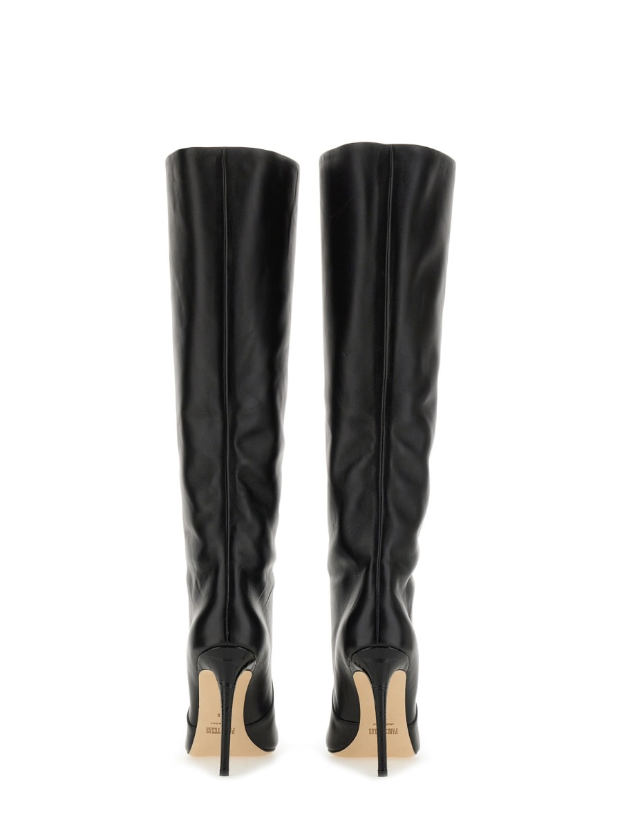 Paris Texas Arrow Toe Stiletto Boots In Black Leather In Black
