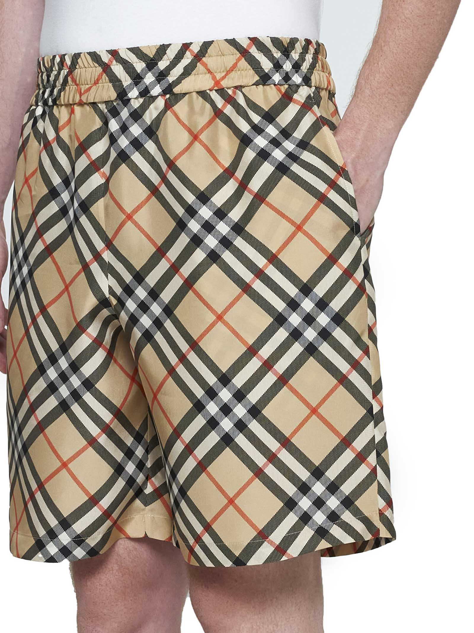 Burberry Drawstring Waistband Check Shorts With Embroidered Detail In Sandipcheck