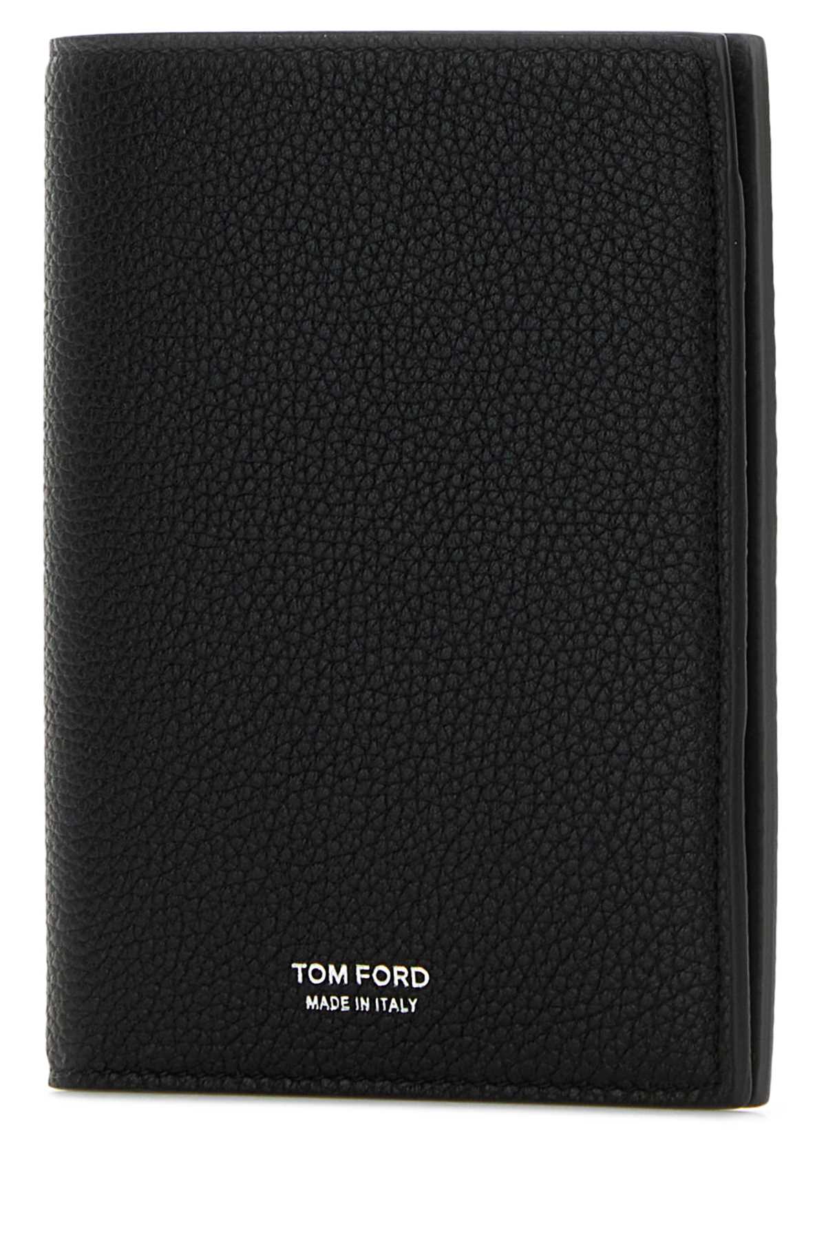 Tom Ford Black Leather Passport Holder In Black