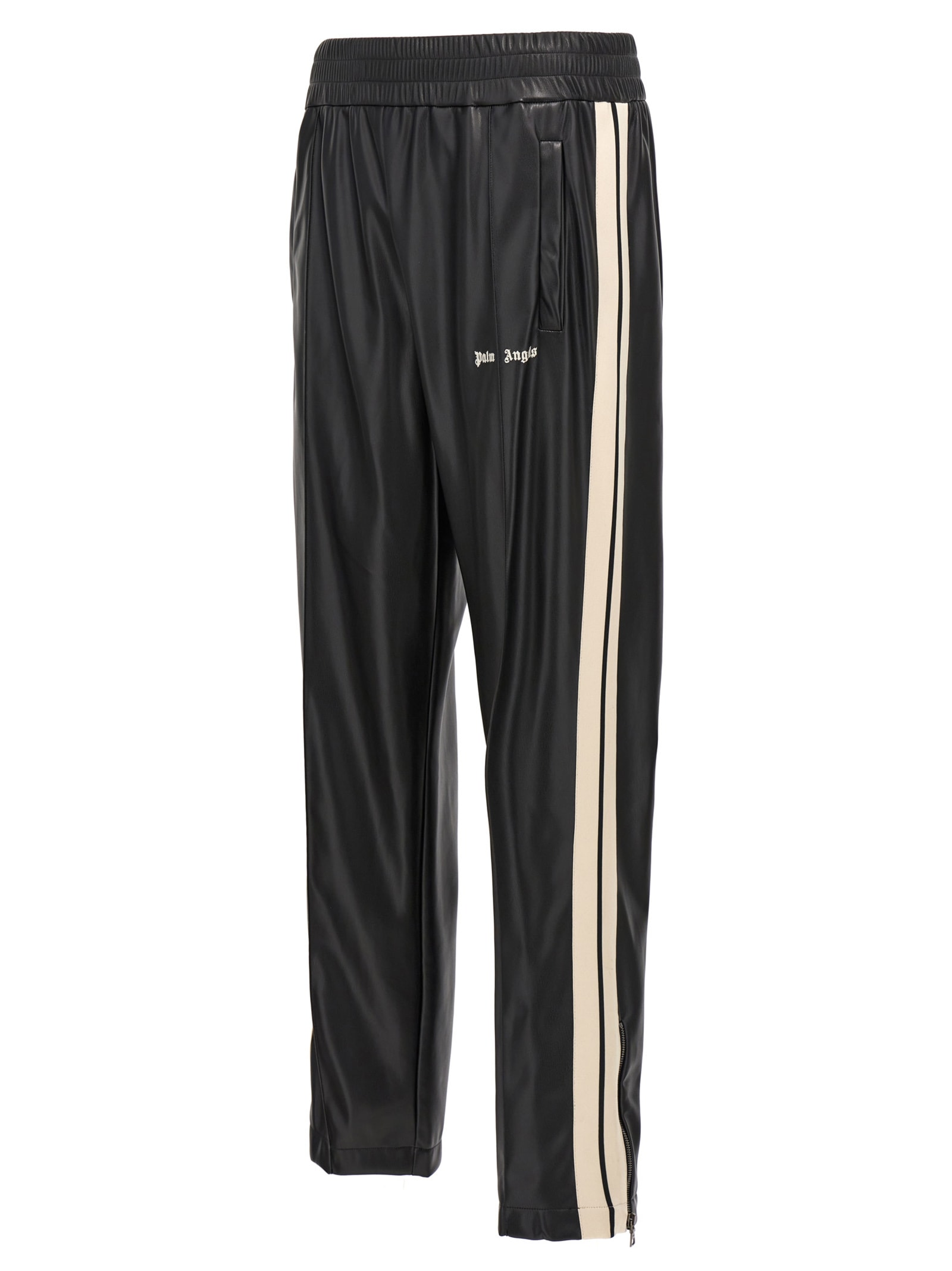 Shop Palm Angels Leather Effect Track Joggers In White/black