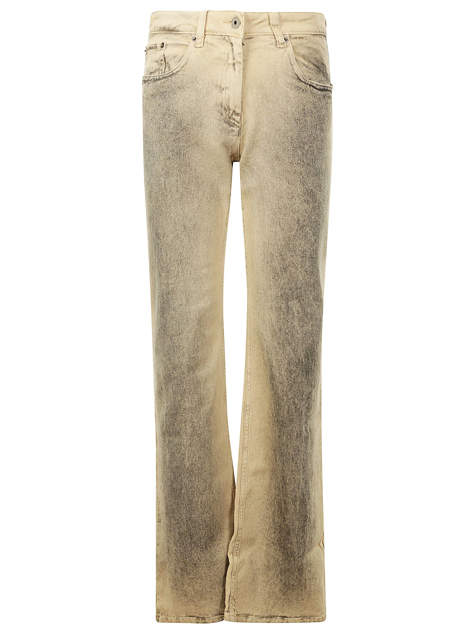 KNWLS Bootcut Washed Slim Denim Trousers With Leg Spray.