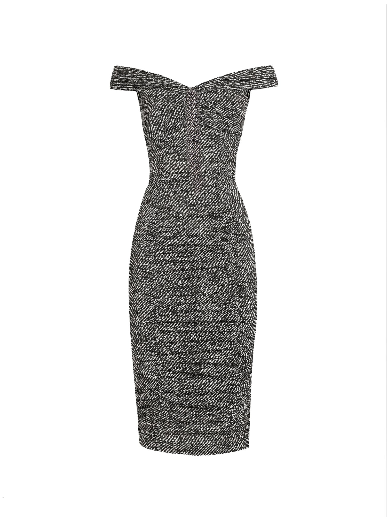 Dolce & Gabbana Off-the-shoulder Gathered Printed Silk-blend Midi Dress In Gray