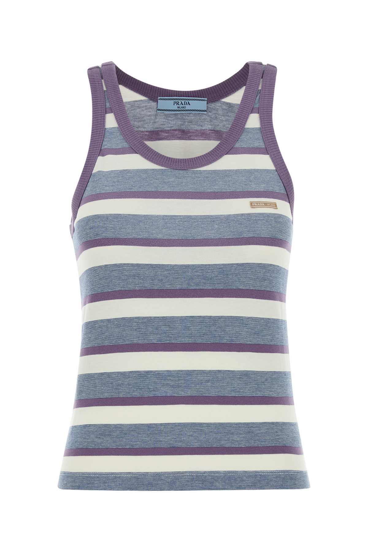 Prada Embroidered Cotton Tank Top In Multi
