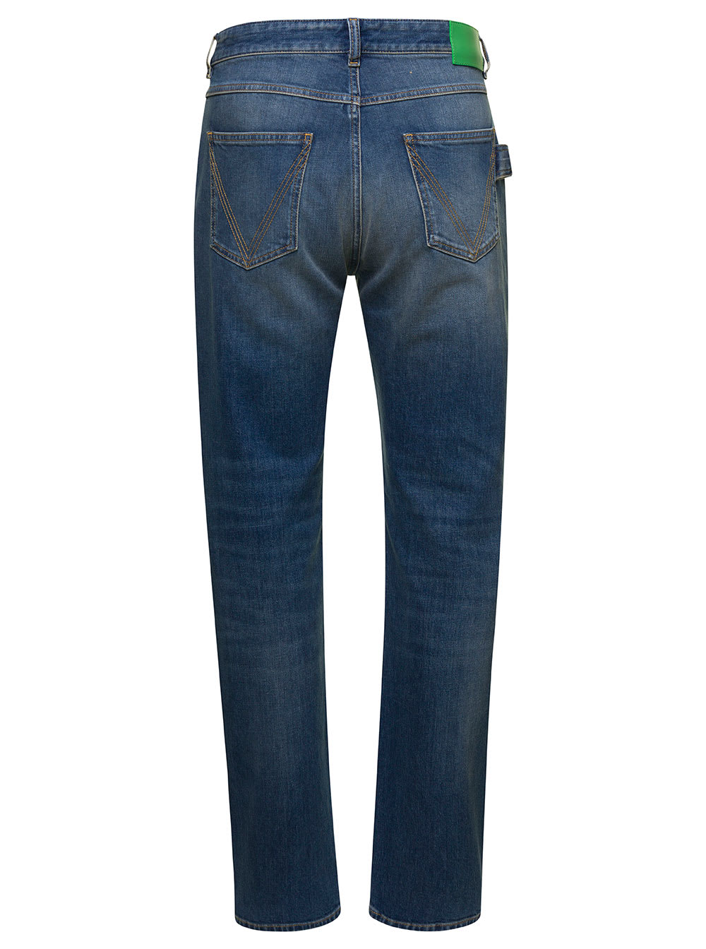 Shop Bottega Veneta Blue 5-pocket Style Fitted Jeans With Green Patch In Cotton Denim Woman