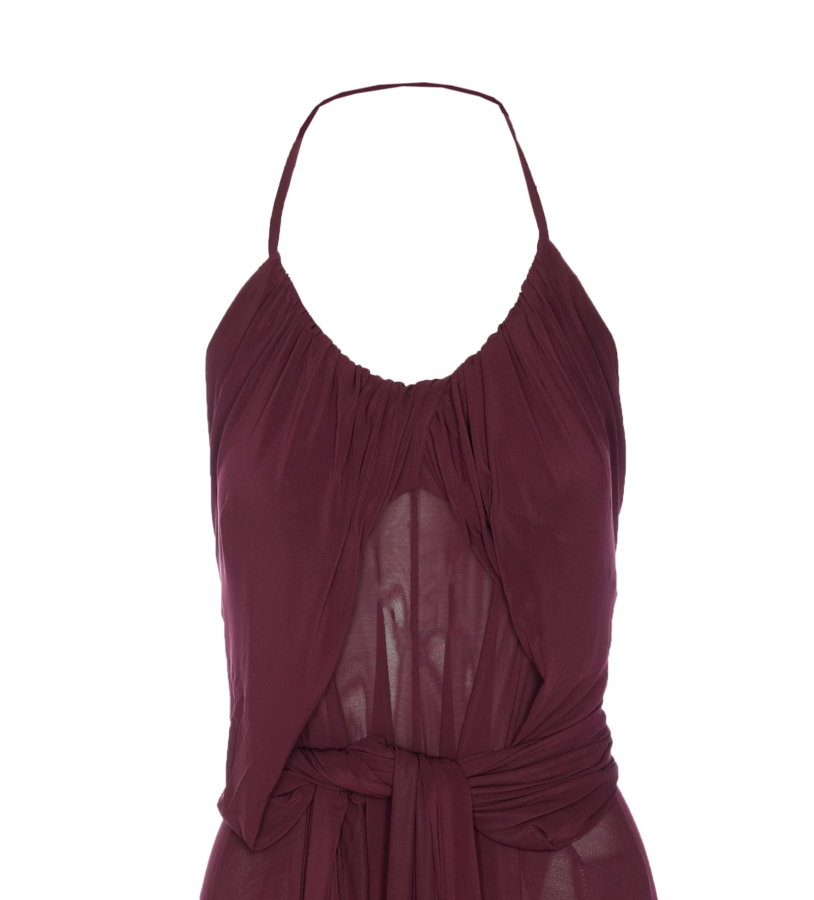 Alaïa Long Burgundy Draped Jersey Dress In Burgundy