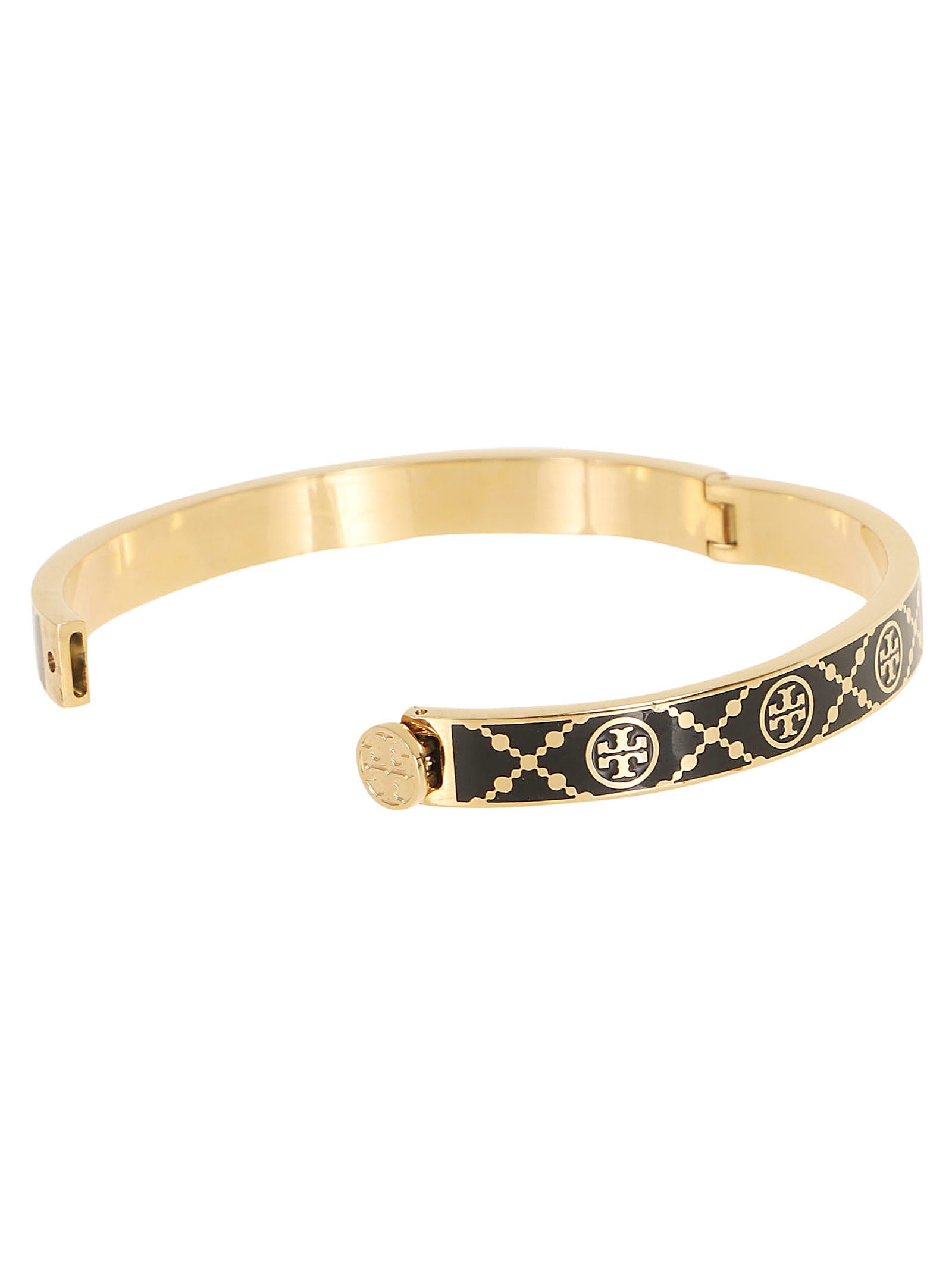 Shop Tory Burch T Monogram Enamel Miller Stud Hinge Bracelet In Tory Gold Black