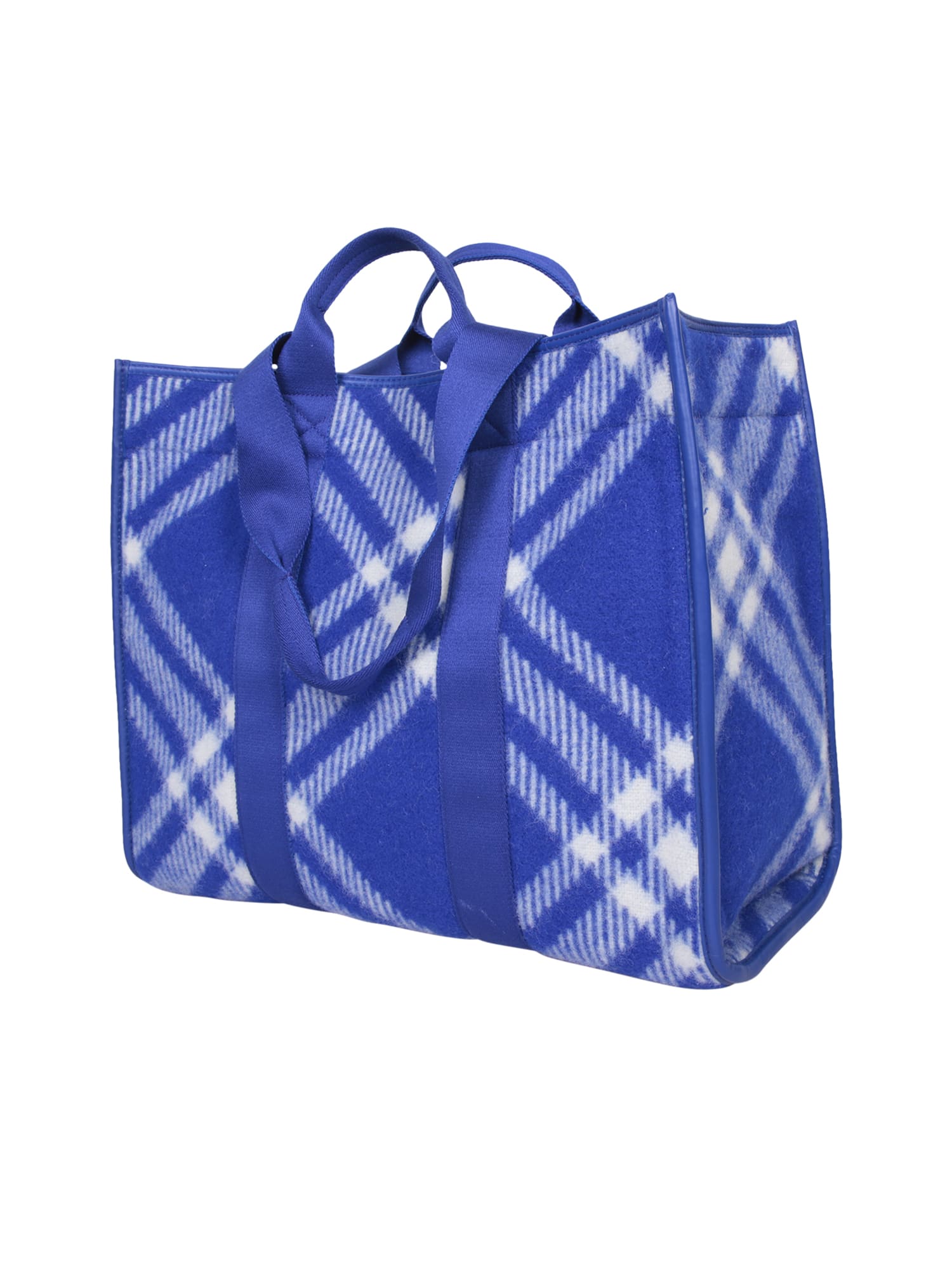 Burberry Blue Shopper With Check Motif In Blue