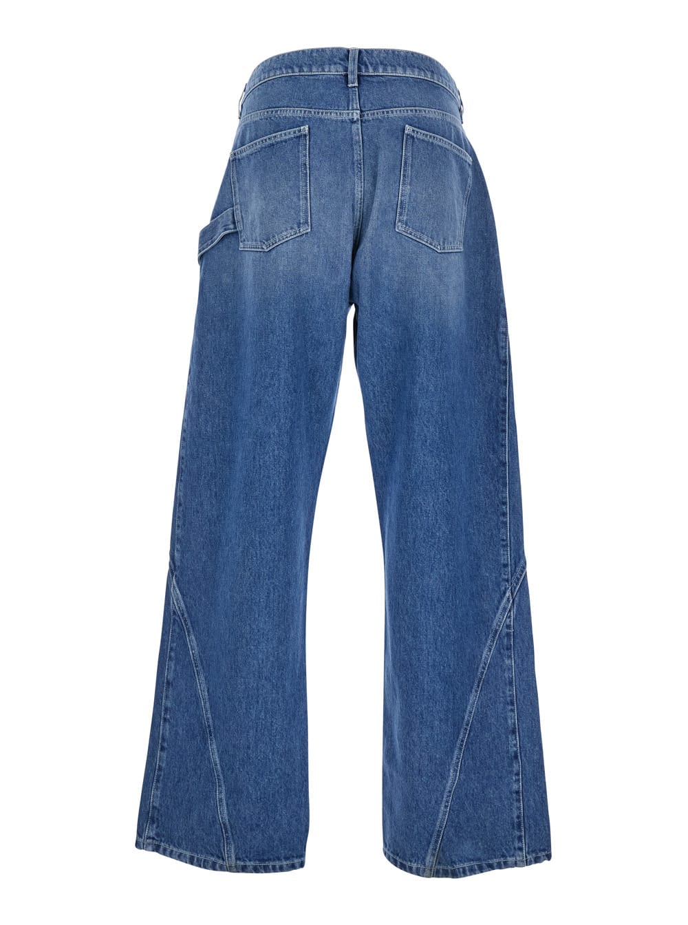 Jw Anderson Light Blue Jeans With Twisted Design And One Front Patch Pocket In Denim Man In Blue