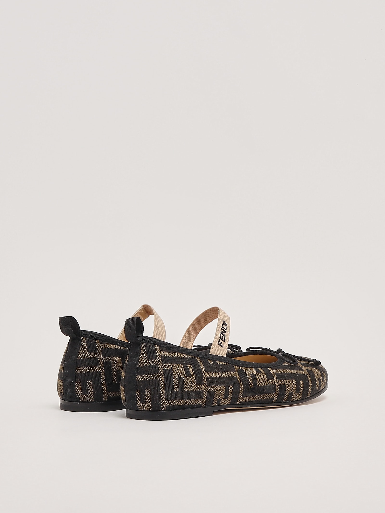 Fendi Ballet Flats For Girl With All-over Ff Logo In Tabacco-nero-nudo