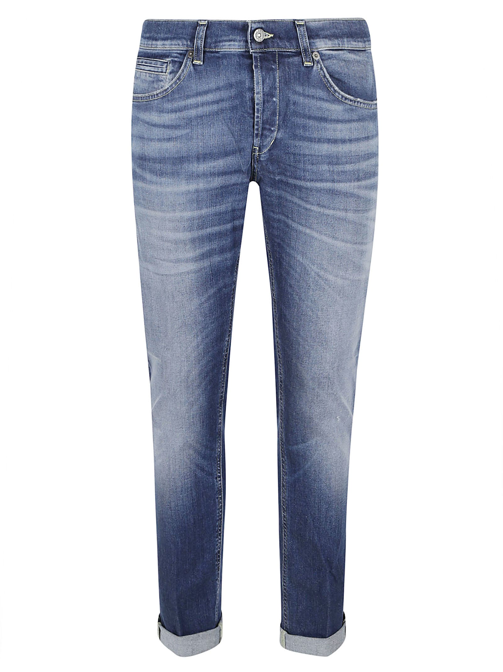 Dondup Organic Stretch Denim Trousers With Rolled Cuffs