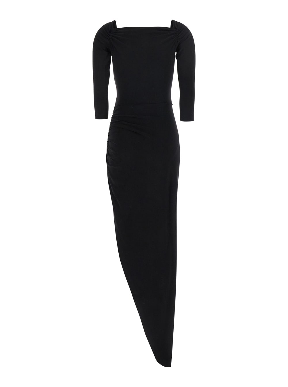 Norma Kamali Black Dress With Draped Details And Bare Shoulders In Black
