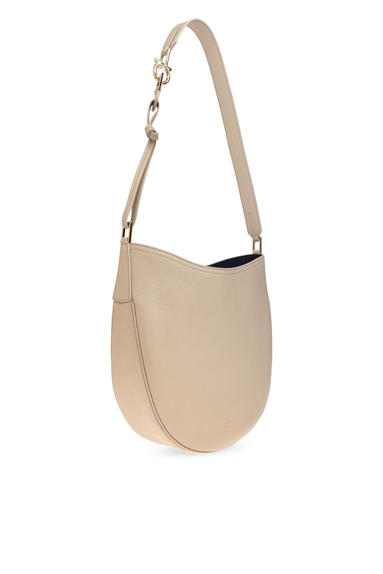 Ferragamo Medium Hobo North-south Leather Shoulder Bag In Neutral