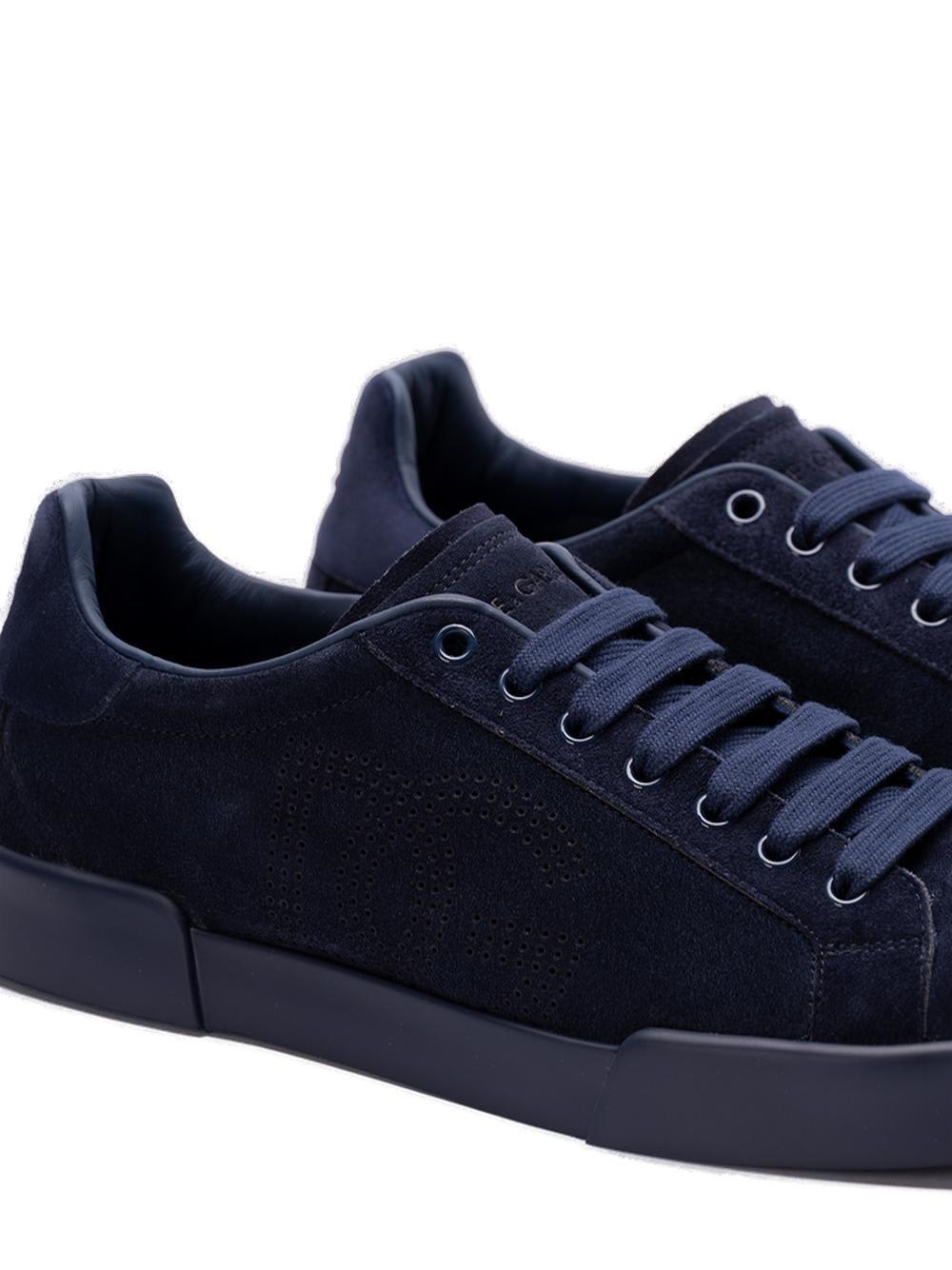 Dolce & Gabbana Round Toe Suede Finish Rubber Sole Sneakers In Blue
