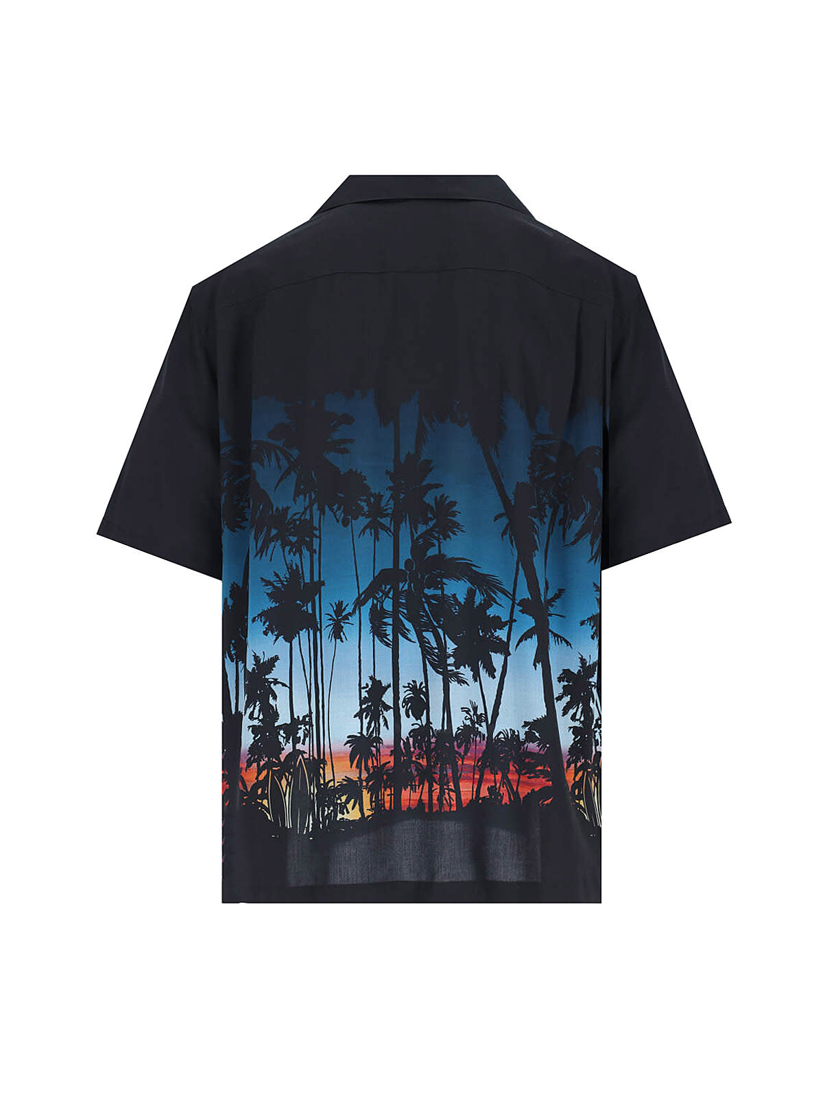 Celine Short Sleeve Shirt With Chest Pocket And Tropical Print In Black
