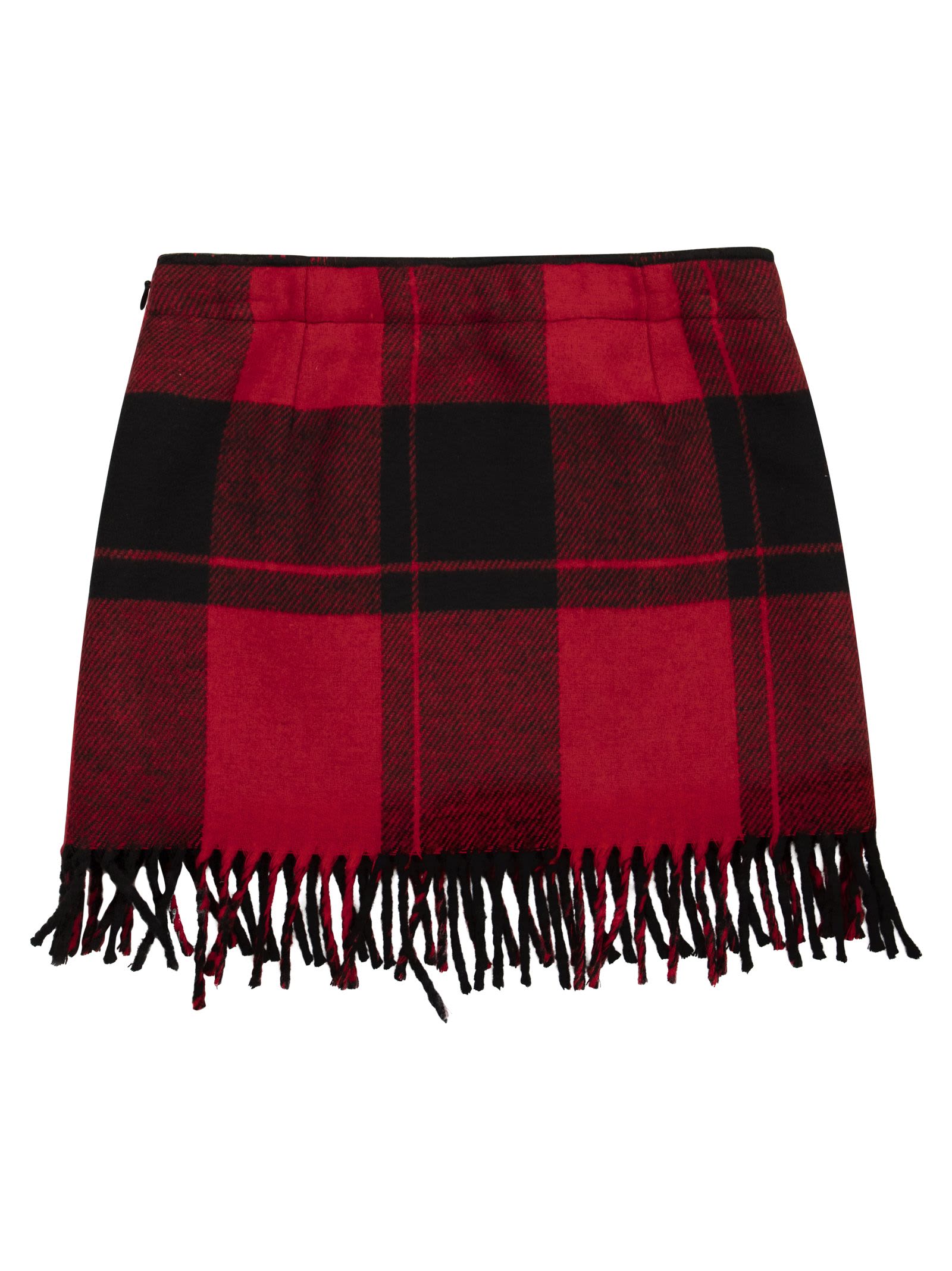 Shop Il Gufo Check Fringed Cloth Skirt In Red