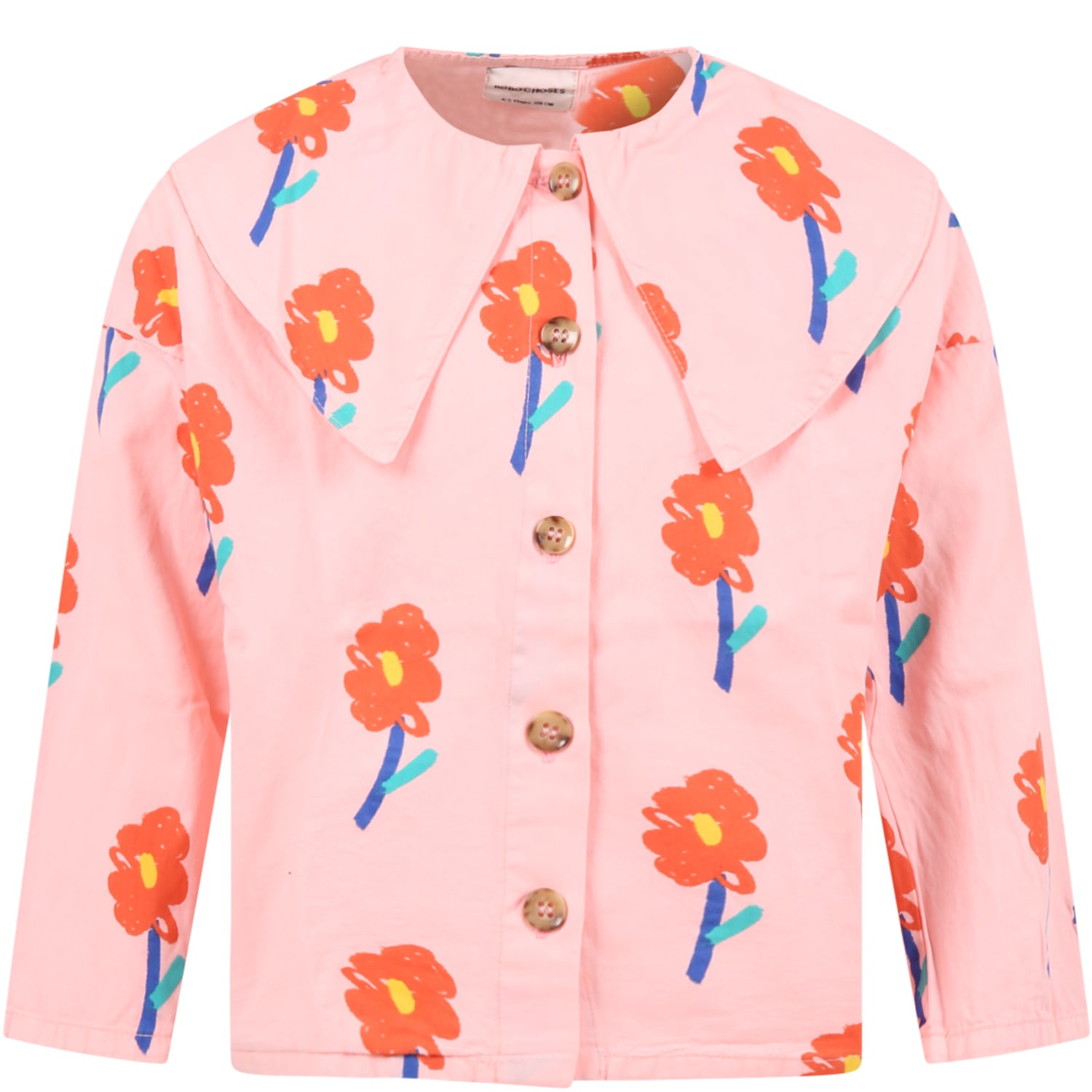 Bobo Choses Pink Shirt For Girl With Colorful Flowers
