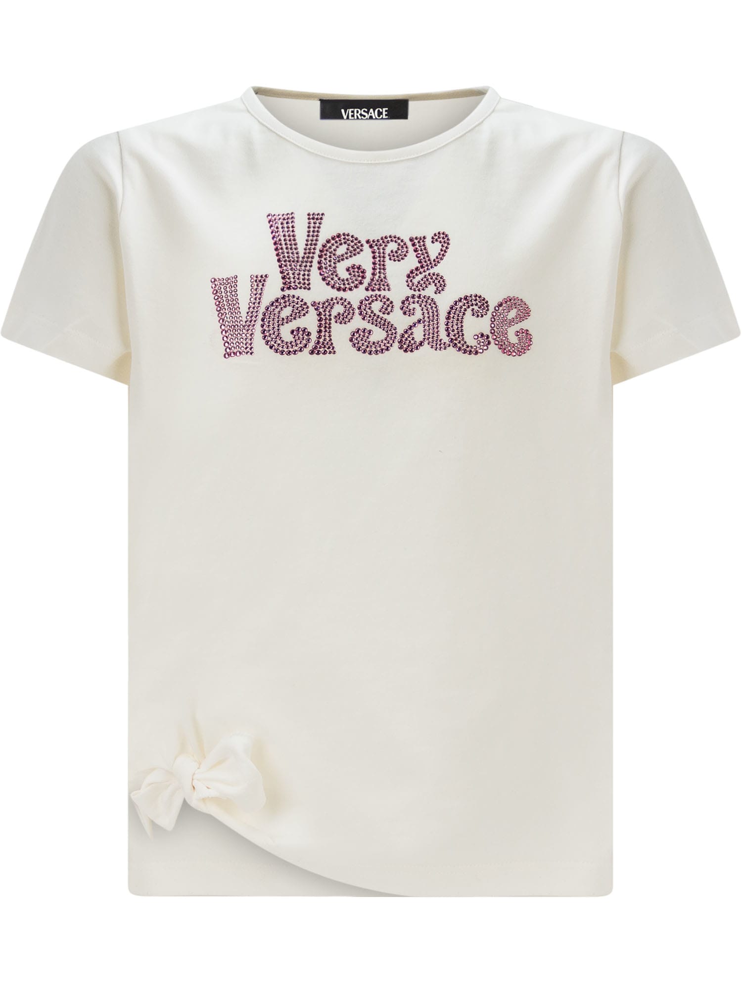 Versace Kids' T-shirt With Logo In Bianco-rose