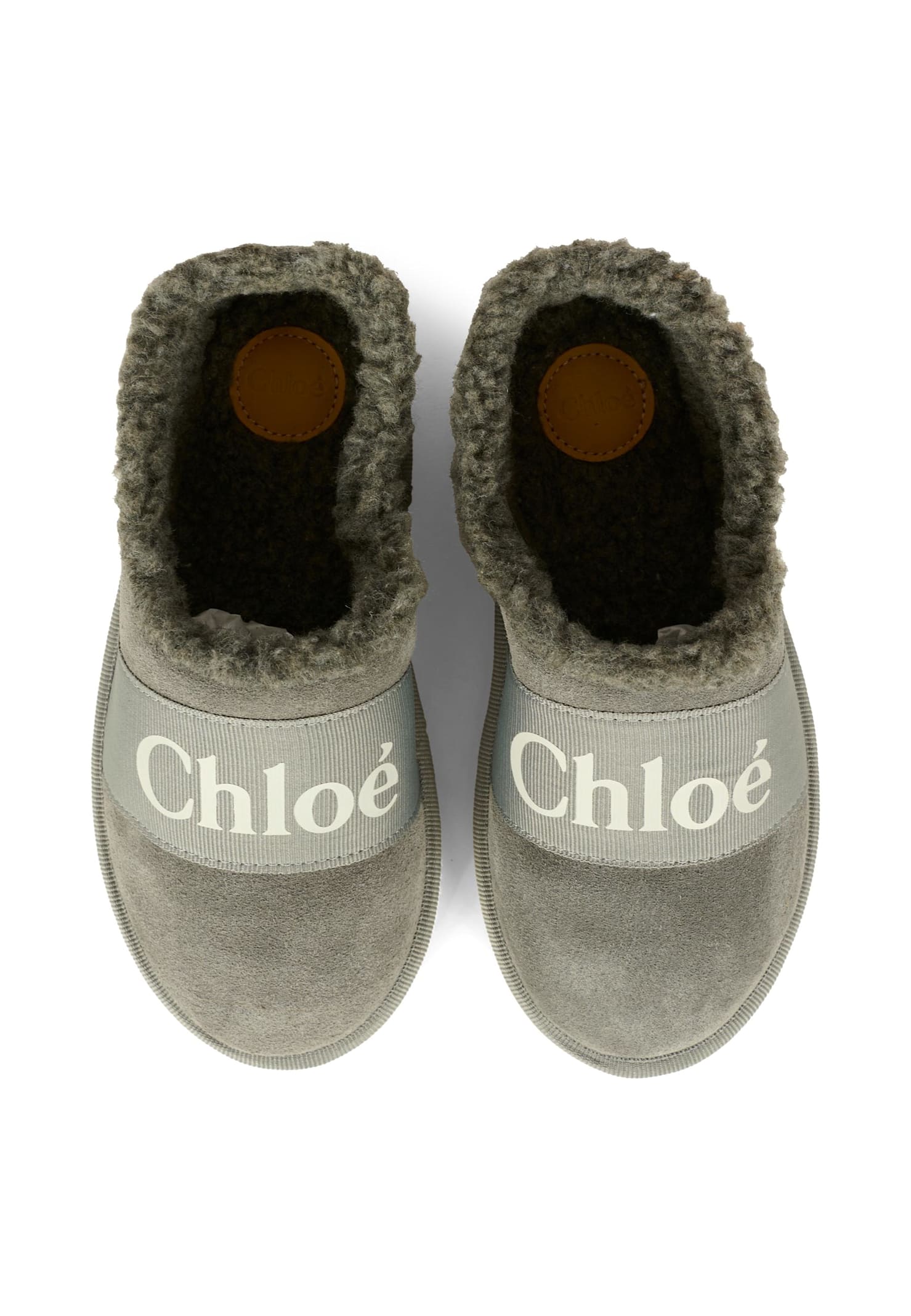 Chloé Grey Mules For Girl With Logo In Multi