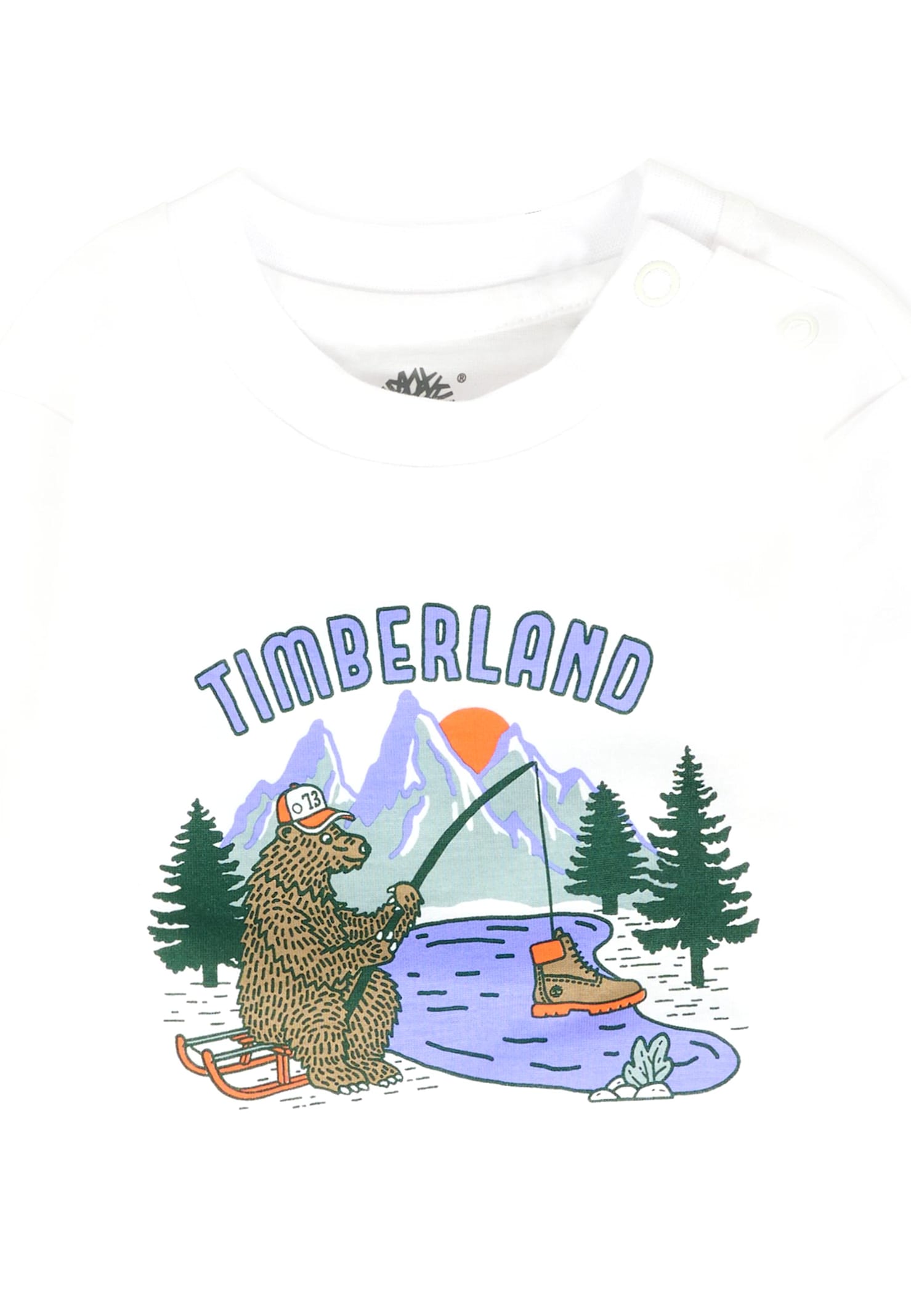 Timberland White T-shirt For Baby Boy With Bear In White