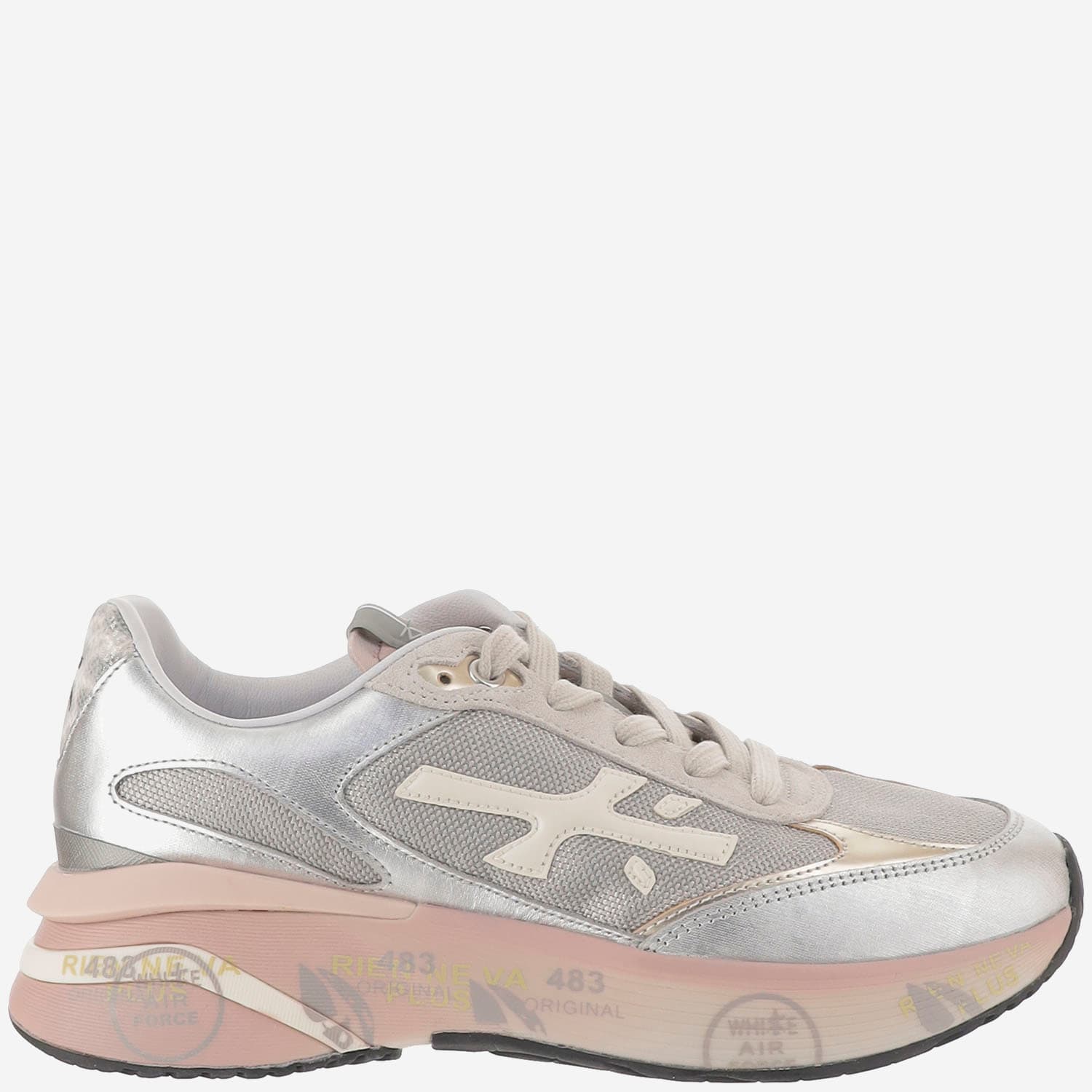 Premiata Chunky Multicolour Sneakers With Metallic And Leather Panels In Silver