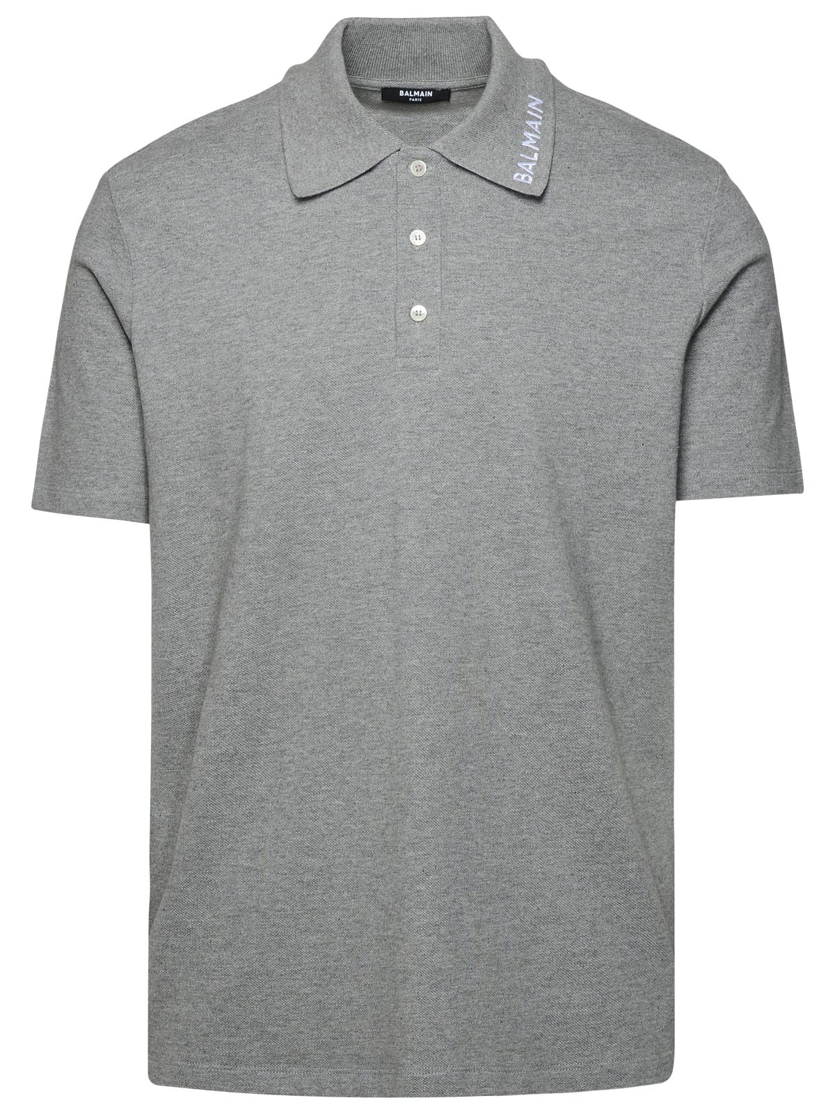Shop Balmain Grey Cotton Polo Shirt