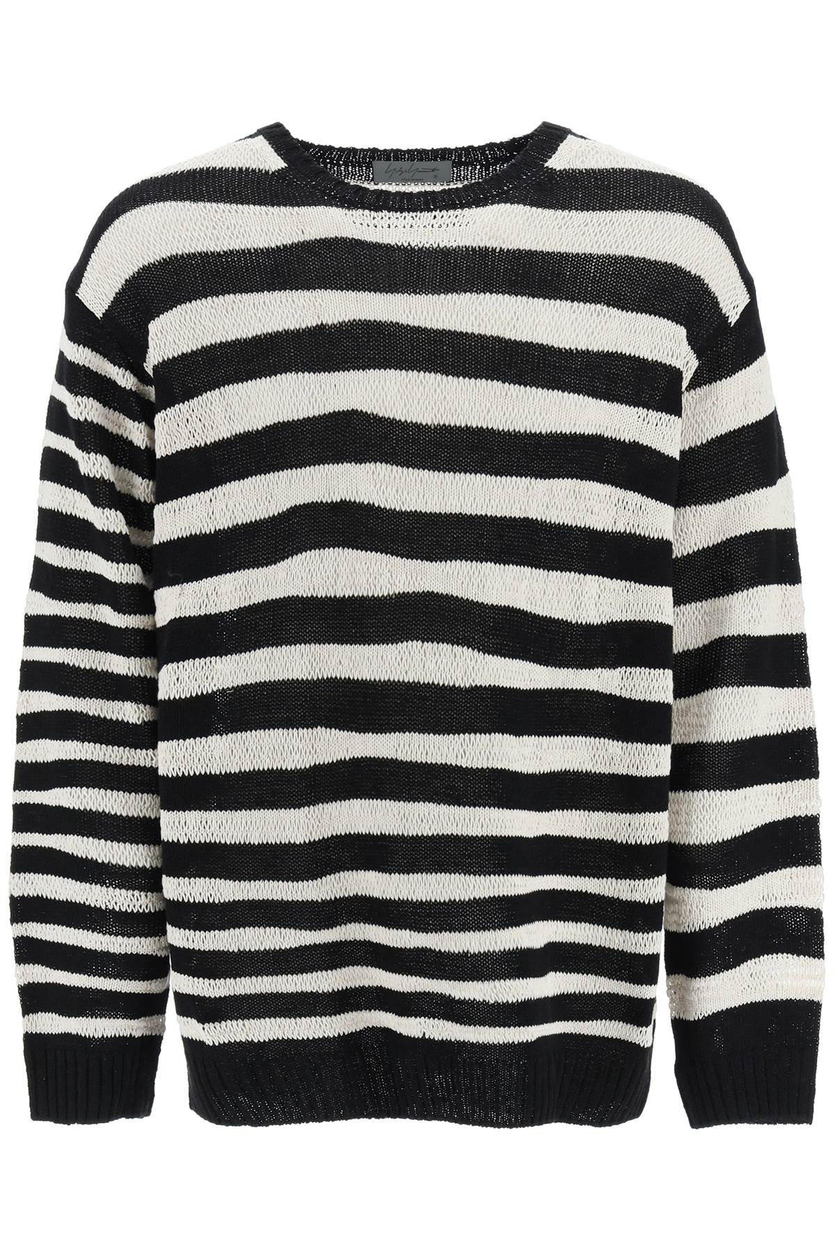 Shop Yohji Yamamoto Striped Pure Cotton Sweater In Off White (white)