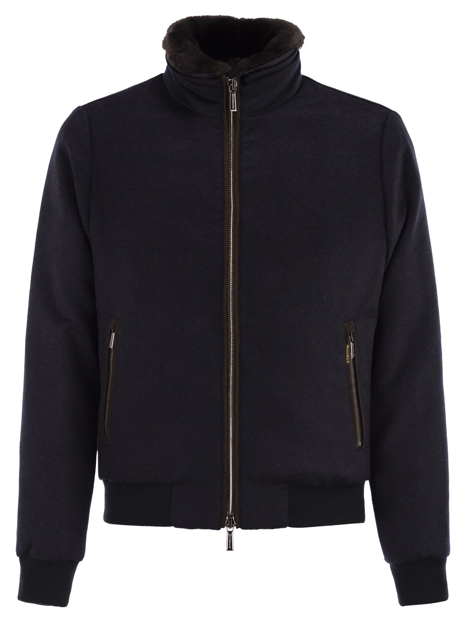 Moorer High Collar Coat With Ribbed Cuffs And Hem In Black